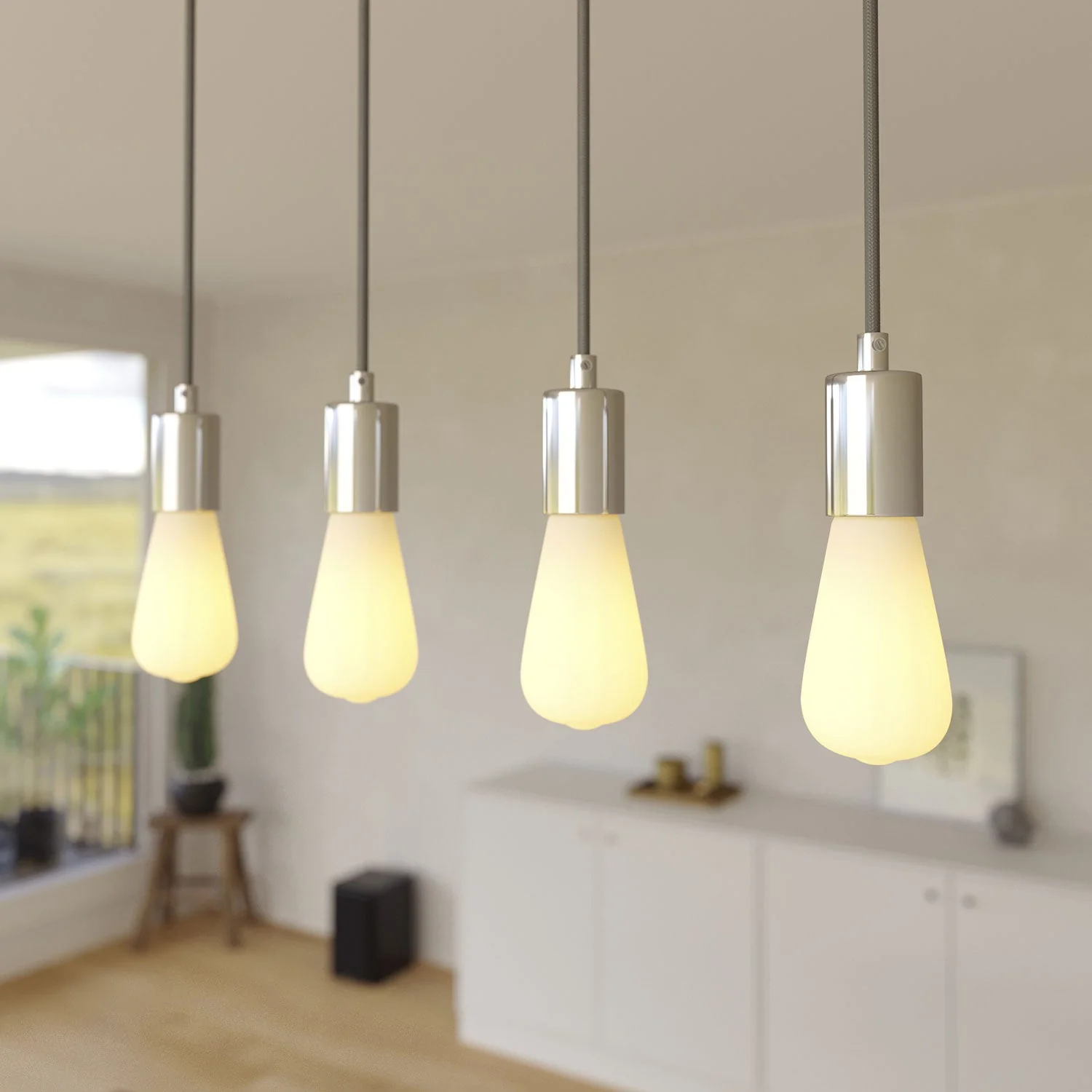 Four-drop pendant lamp with XXL rectangular Rose-One 675 mm ceiling rose and metal finishes - Satin steel - Image 3