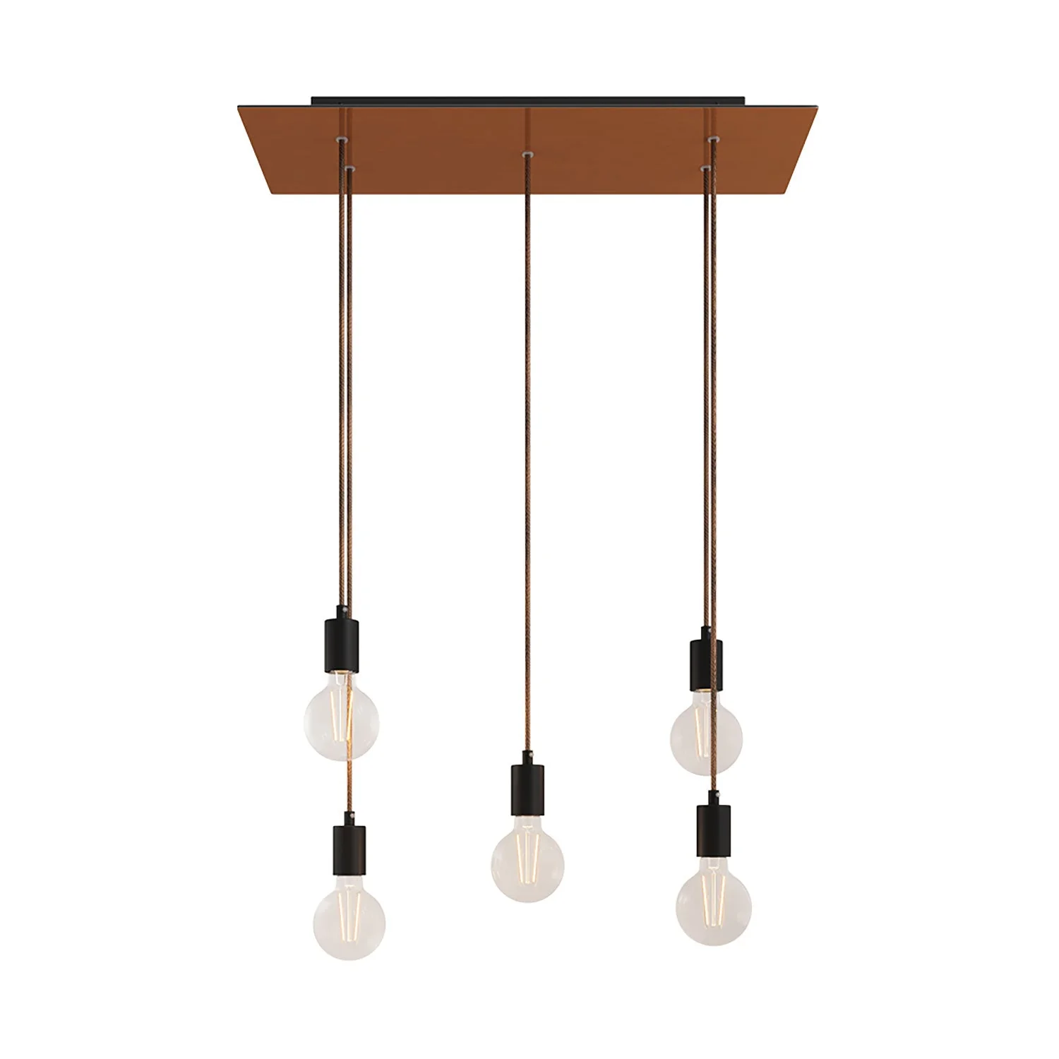 5-drop pendant lamp with XXL Rose-One rectangular 675 mm with metal finishes – Satin copper