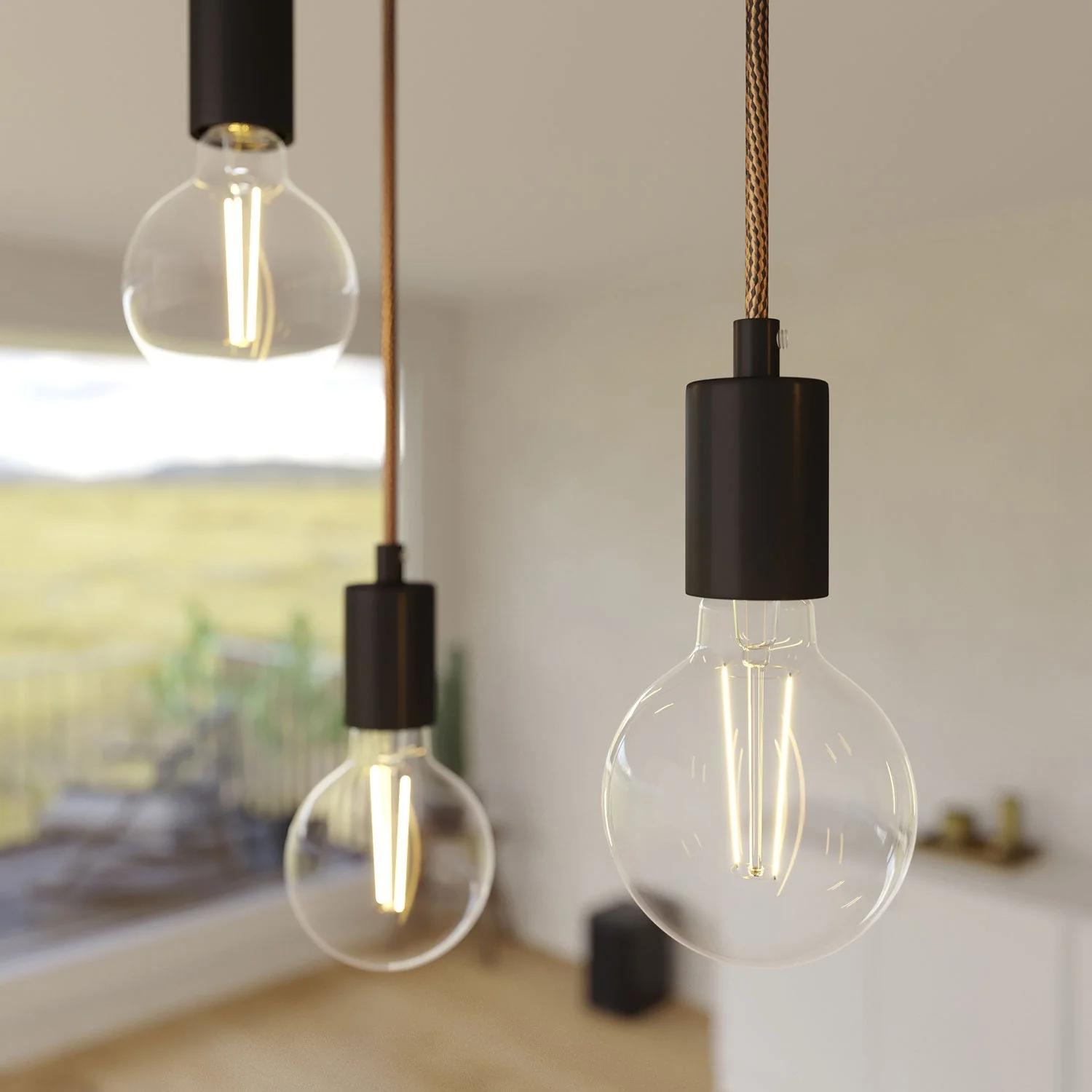 5-drop pendant lamp with XXL Rose-One rectangular 675 mm with metal finishes – Satin copper - Image 3