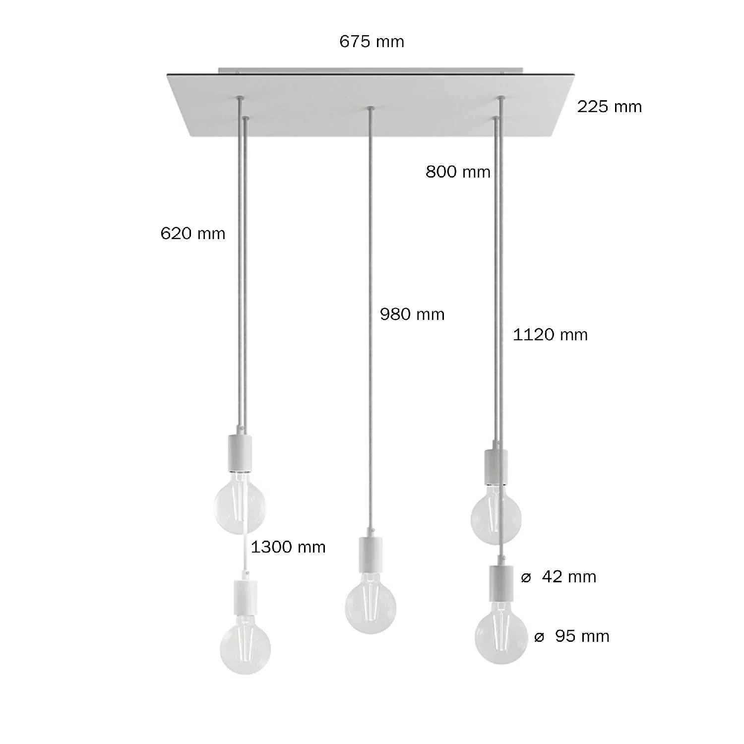 5-drop pendant lamp with XXL Rose-One rectangular 675 mm with metal finishes – Satin copper - Image 6
