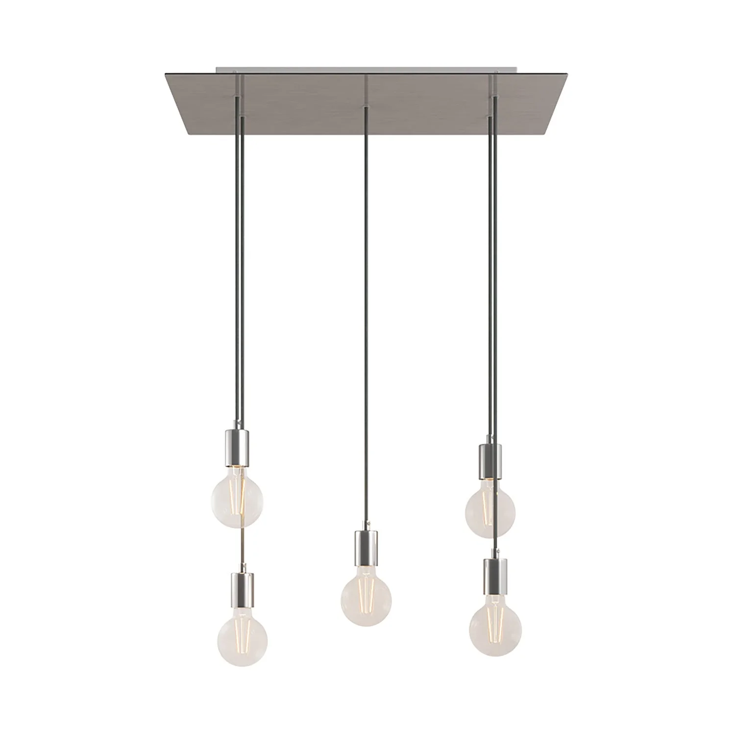 5-drop pendant lamp with XXL Rose-One rectangular 675 mm with metal finishes - Satin steel