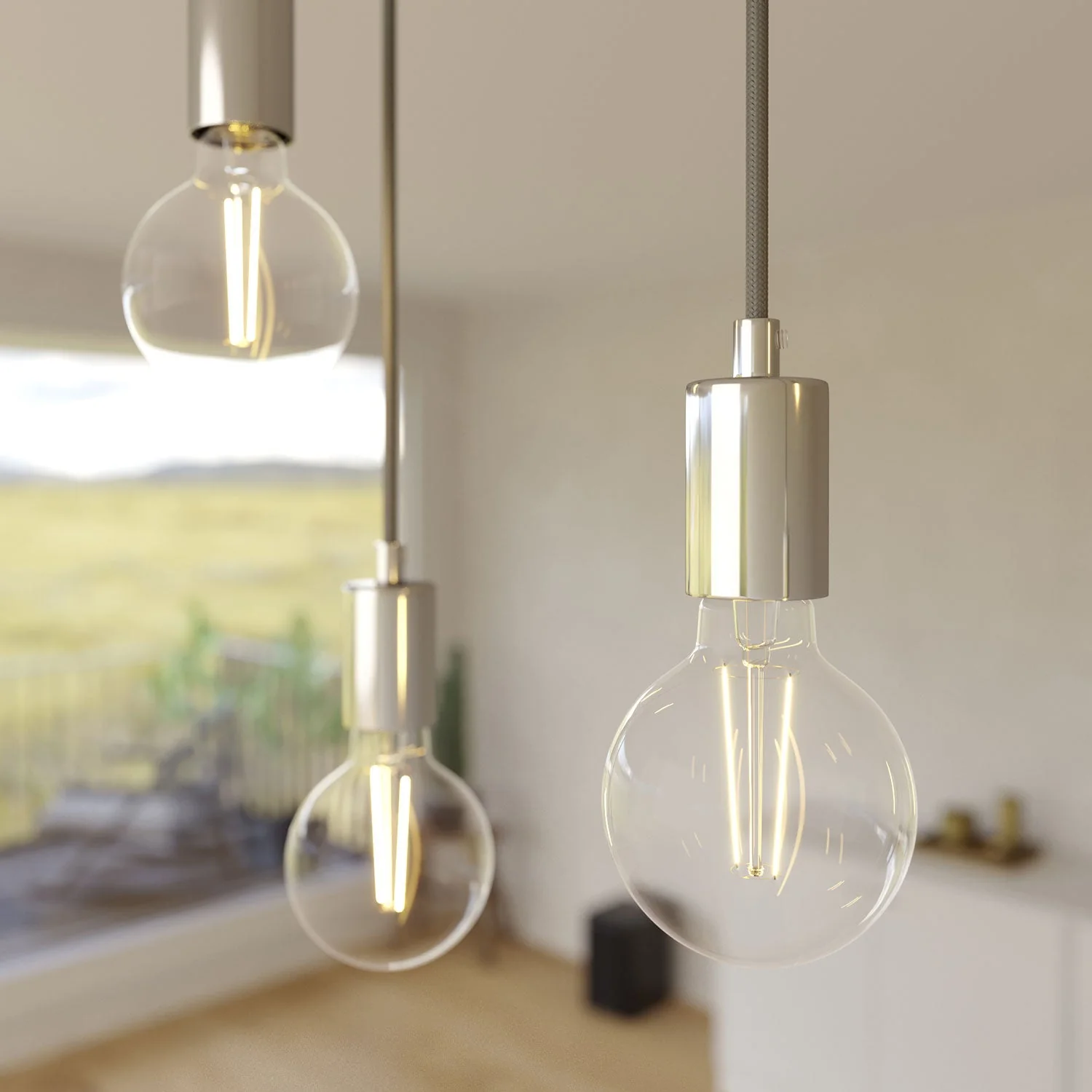 5-drop pendant lamp with XXL Rose-One rectangular 675 mm with metal finishes - Satin steel - Image 3