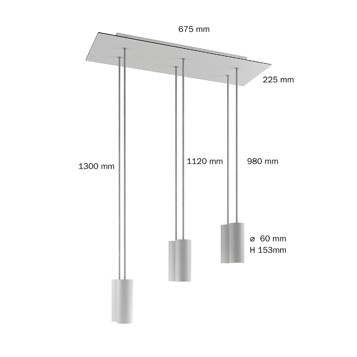 6-drop pendant lamp with XXL Rose-One rectangular 675 mm and Tub-E14 metal lampshade - Matt white - Image 6