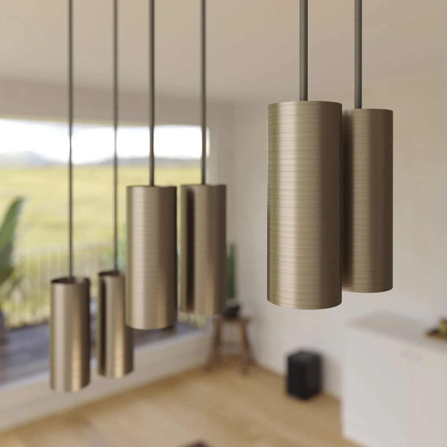 6-drop pendant lamp with XXL Rose-One rectangular 675 mm and Tub-E14 metal lampshade - Satin steel - Image 3