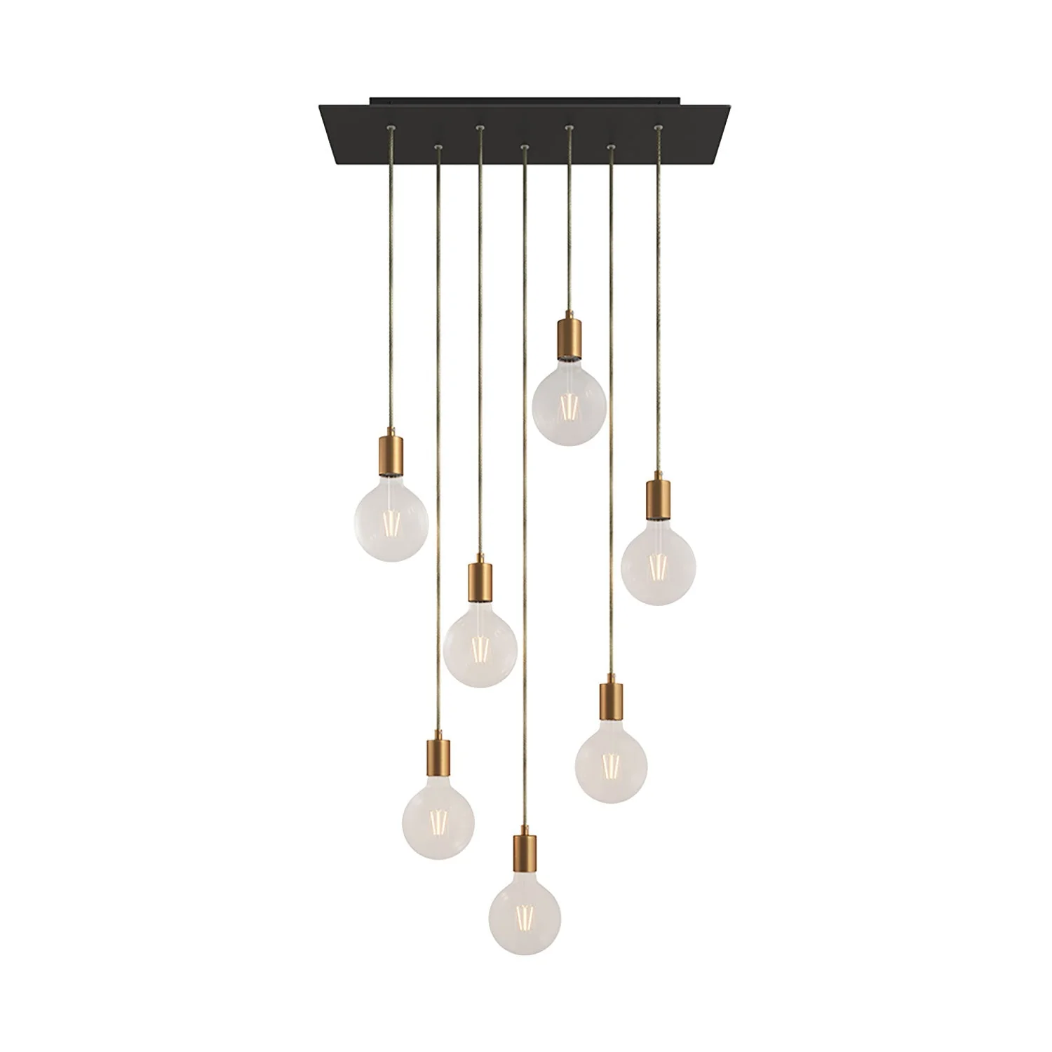 7-drop pendant lamp with XXL Rose-One rectangular 675 mm ceiling rose with metal finishes - Matt black