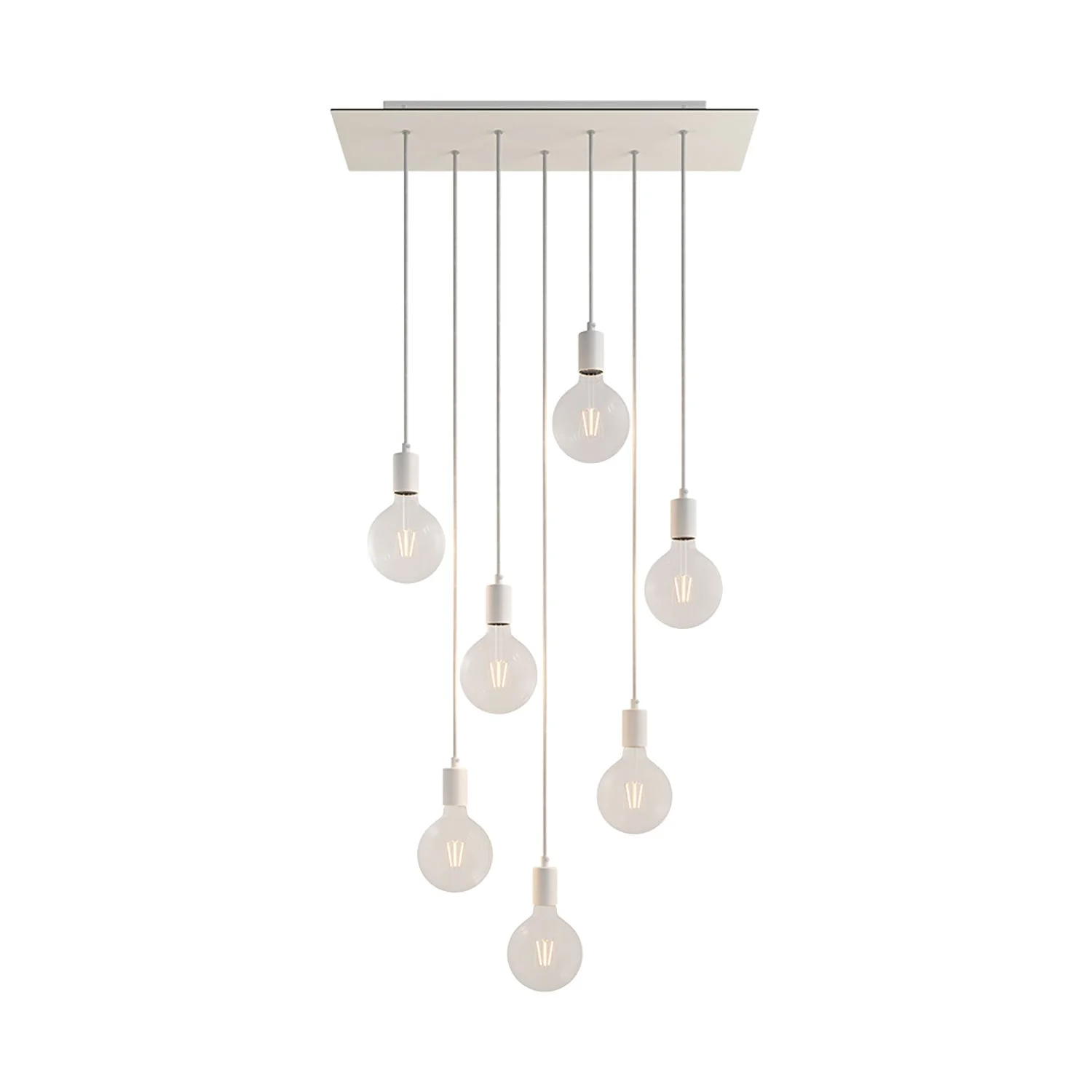 7-drop pendant lamp with XXL Rose-One rectangular 675 mm ceiling rose and metal finishes - Matt white