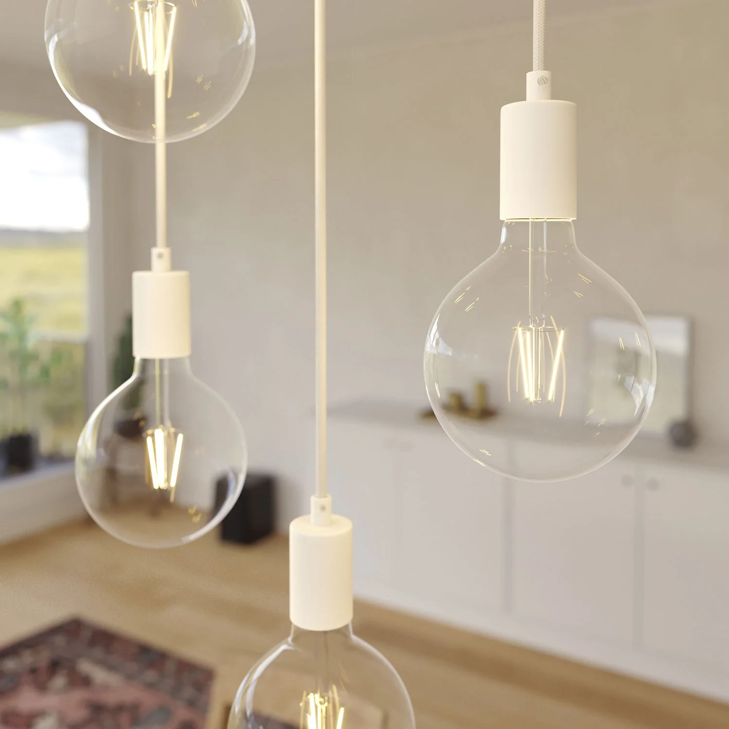 7-drop pendant lamp with XXL Rose-One rectangular 675 mm ceiling rose and metal finishes - Matt white - Image 3