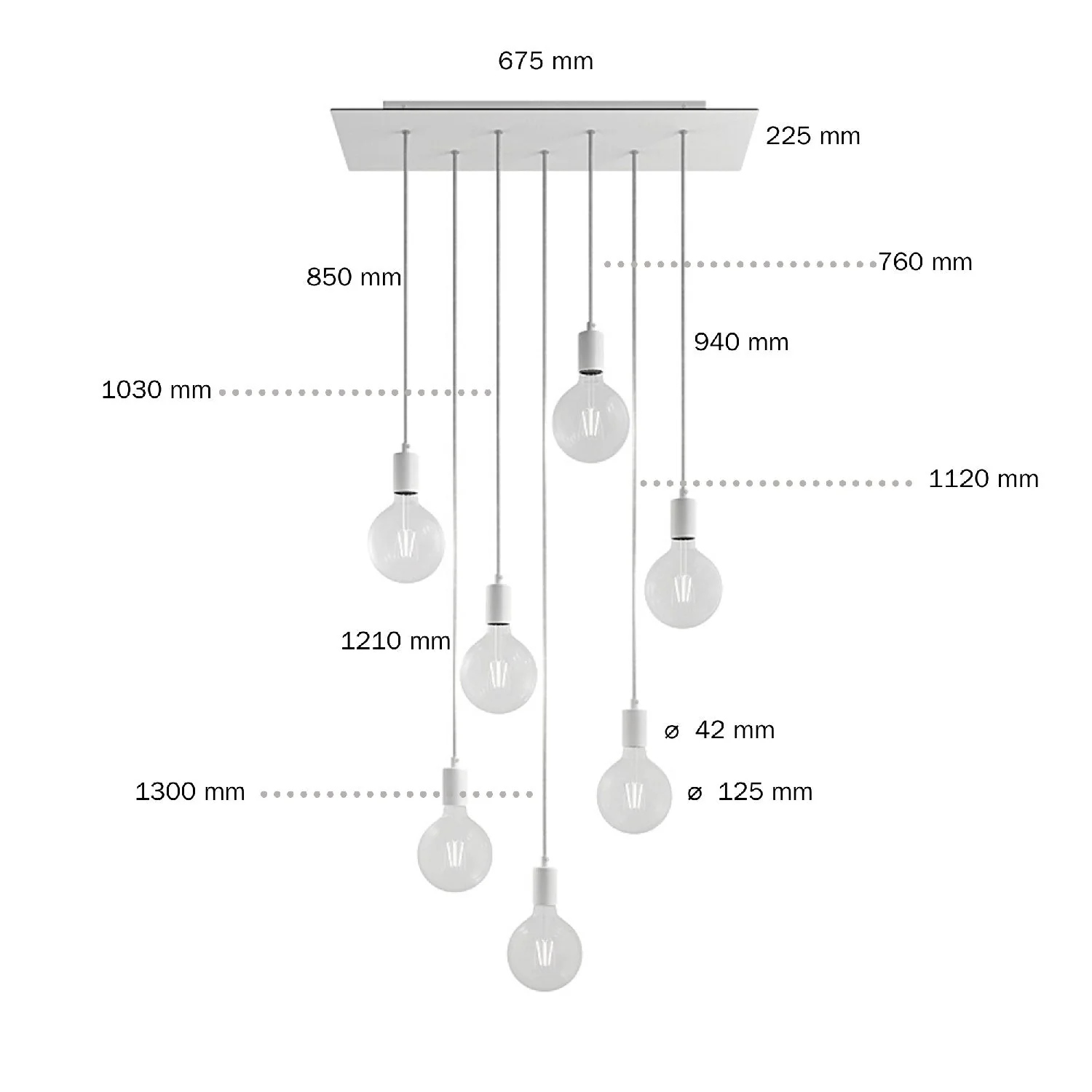 7-drop pendant lamp with XXL Rose-One rectangular 675 mm ceiling rose and metal finishes - Matt white - Image 6