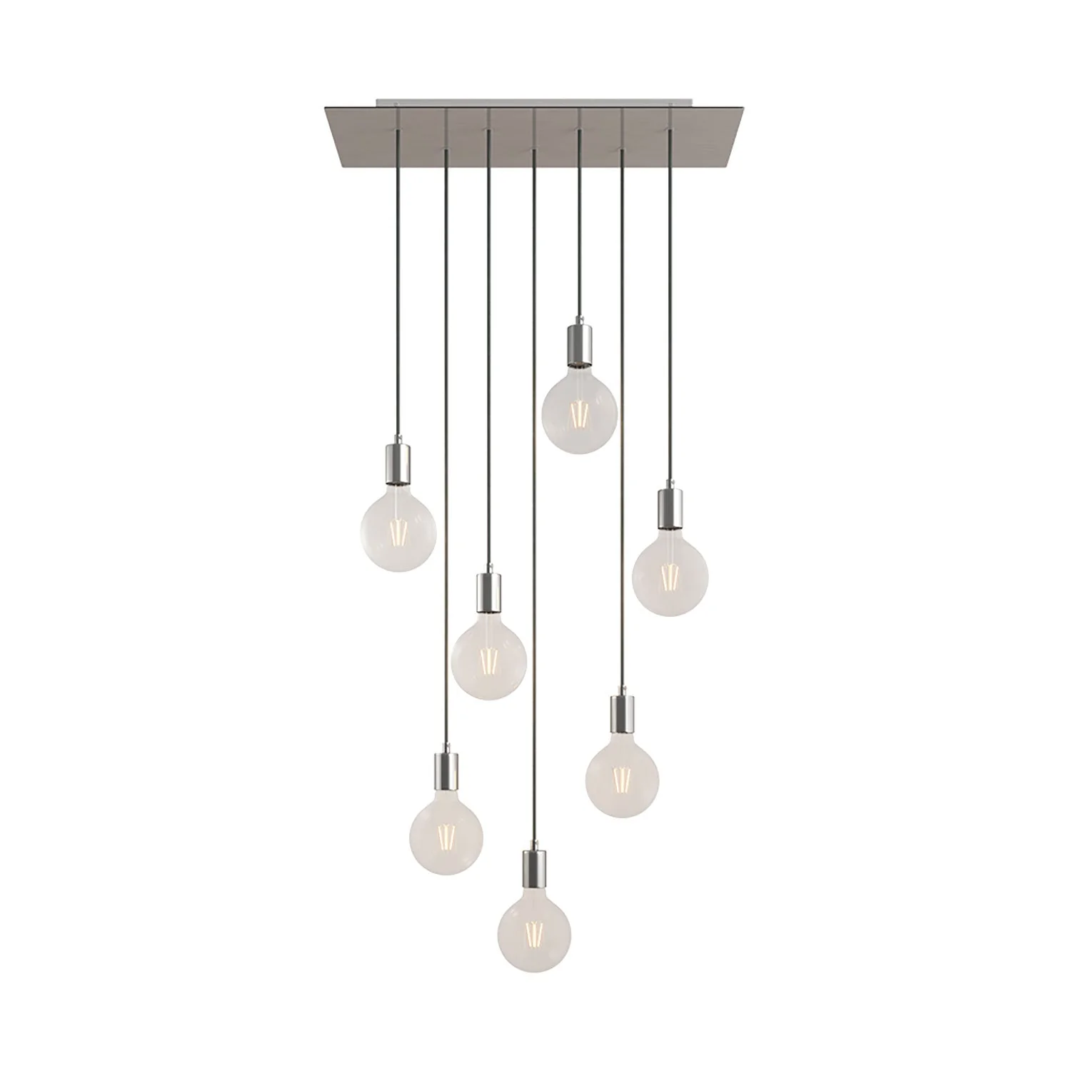7-drop pendant lamp with XXL Rose-One rectangular 675 mm with metal finishes - Satin steel