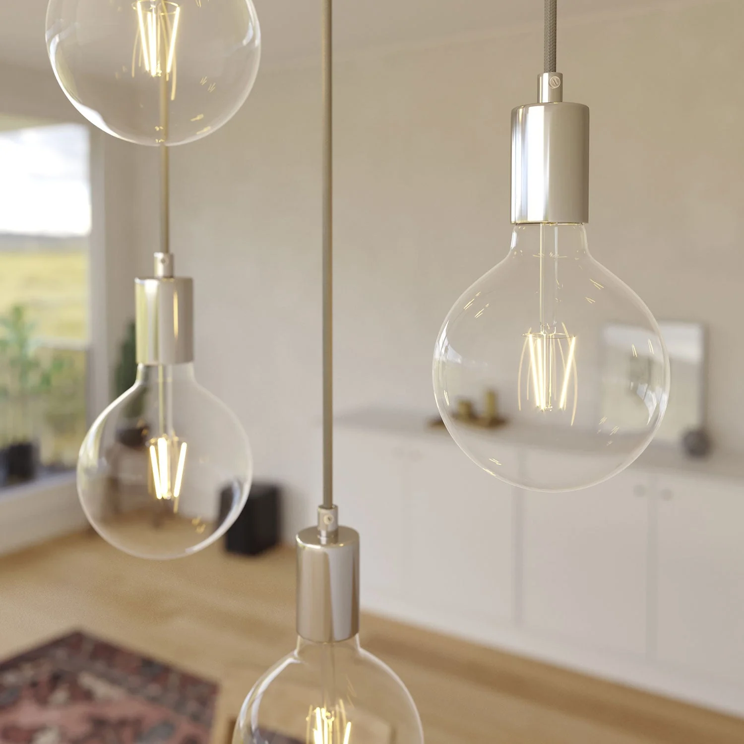 7-drop pendant lamp with XXL Rose-One rectangular 675 mm with metal finishes - Satin steel - Image 3