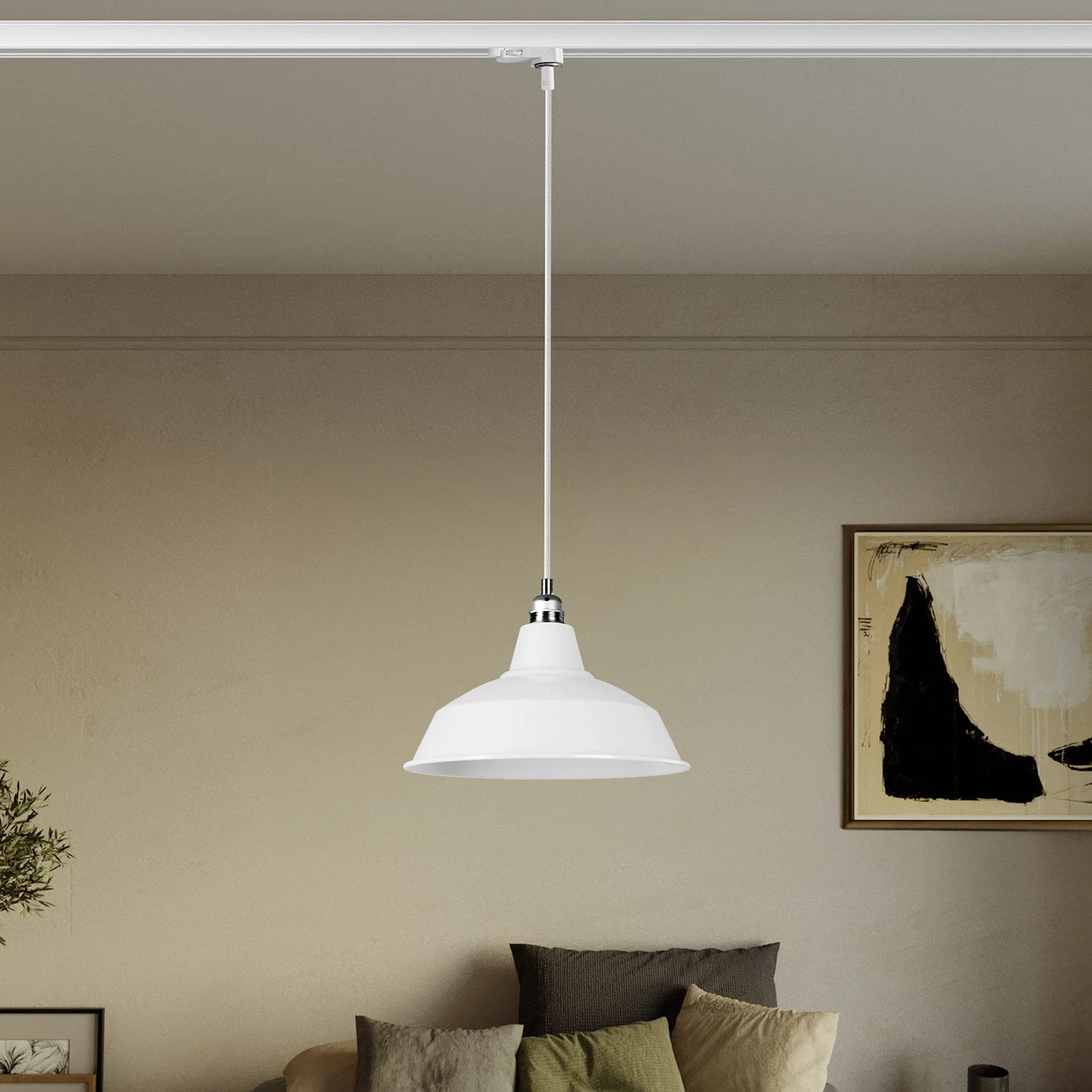 Pendant lamp with Bistrot lampshade for tracks - White - Image 2