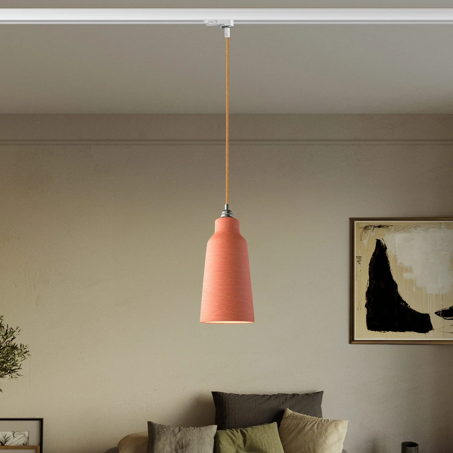 Pendant lamp with Bottle lampshade and track adapter - Striated coral - Image 2