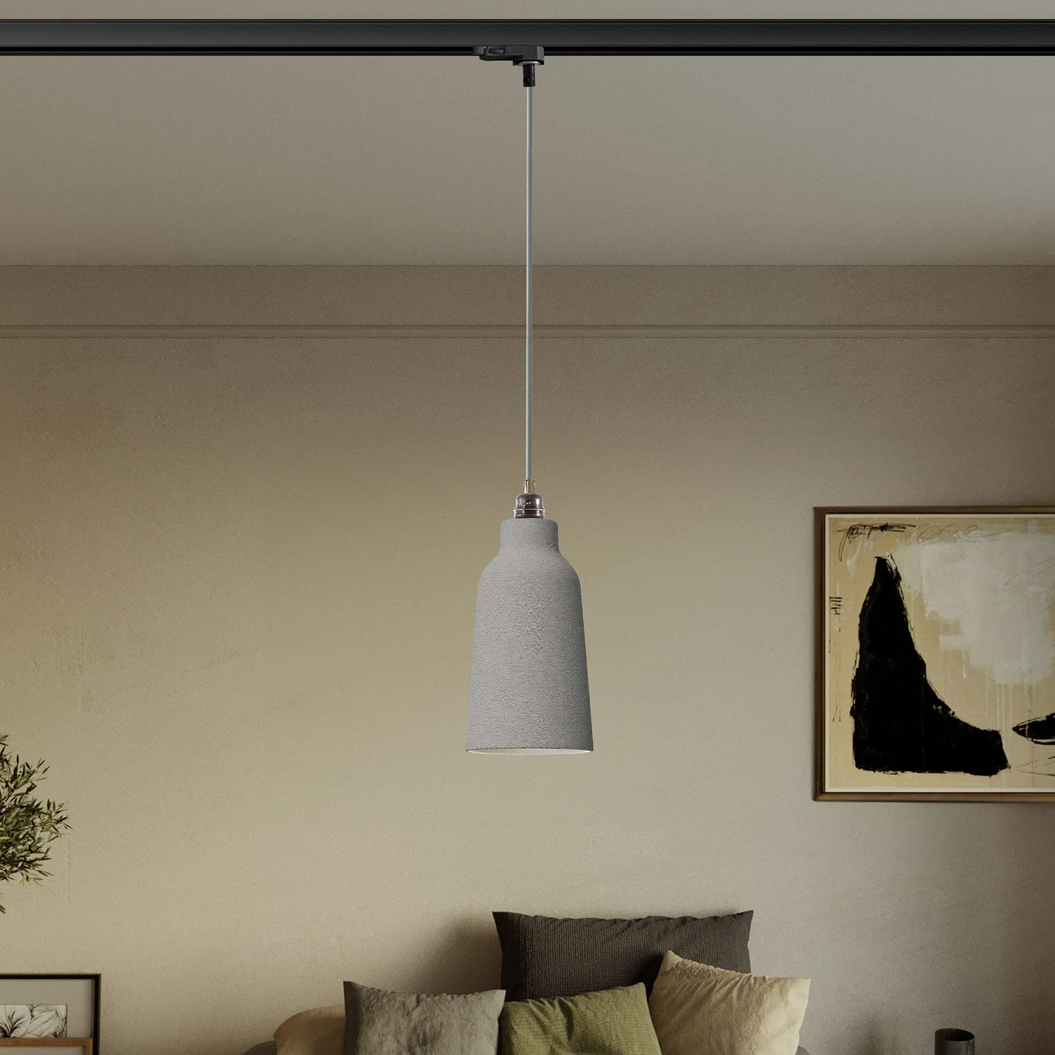 Pendant lamp with Bottle lampshade and track adapter – Concrete effect - Image 2