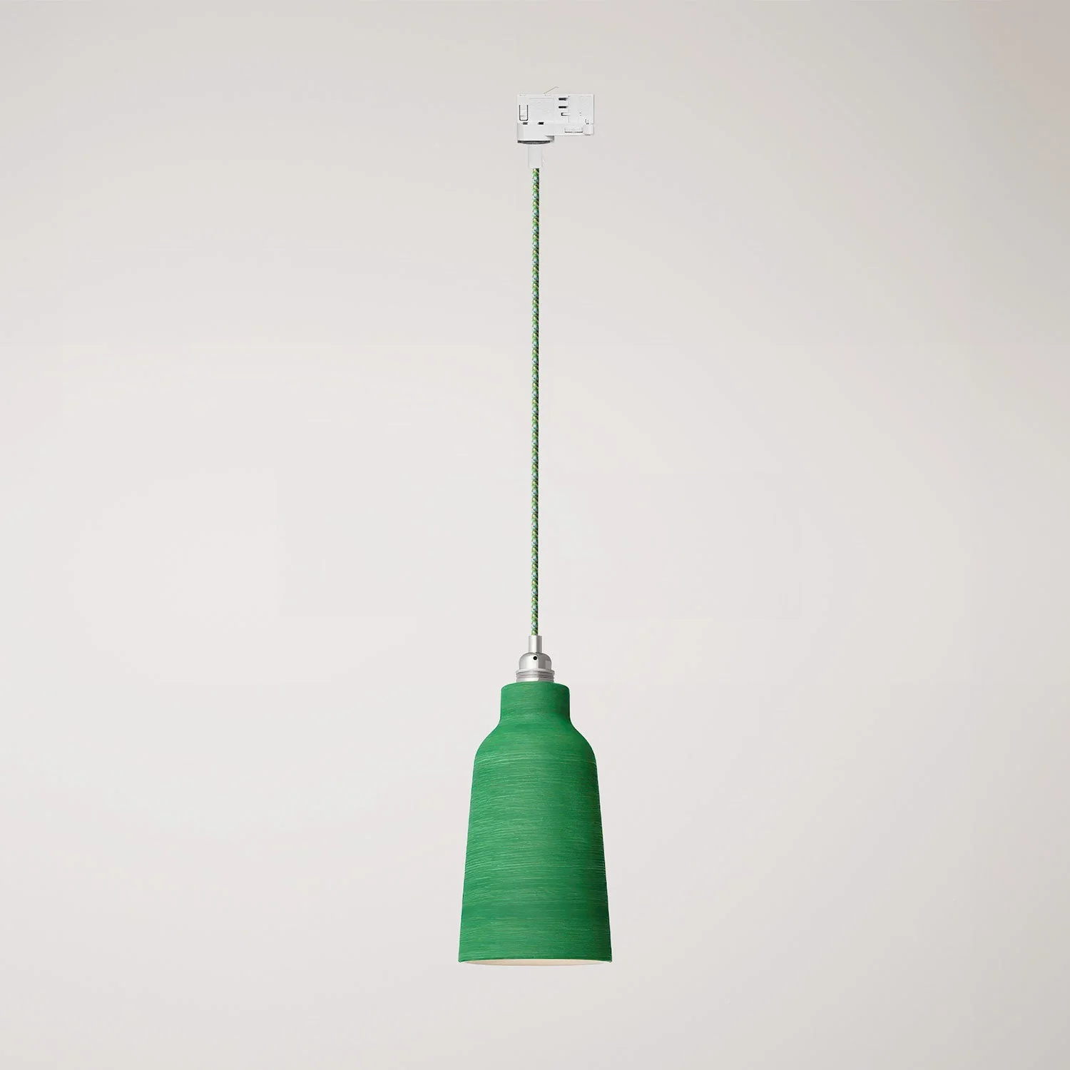 Pendant lamp with Bottle Lampshade and track adapter – Striped Evergreen
