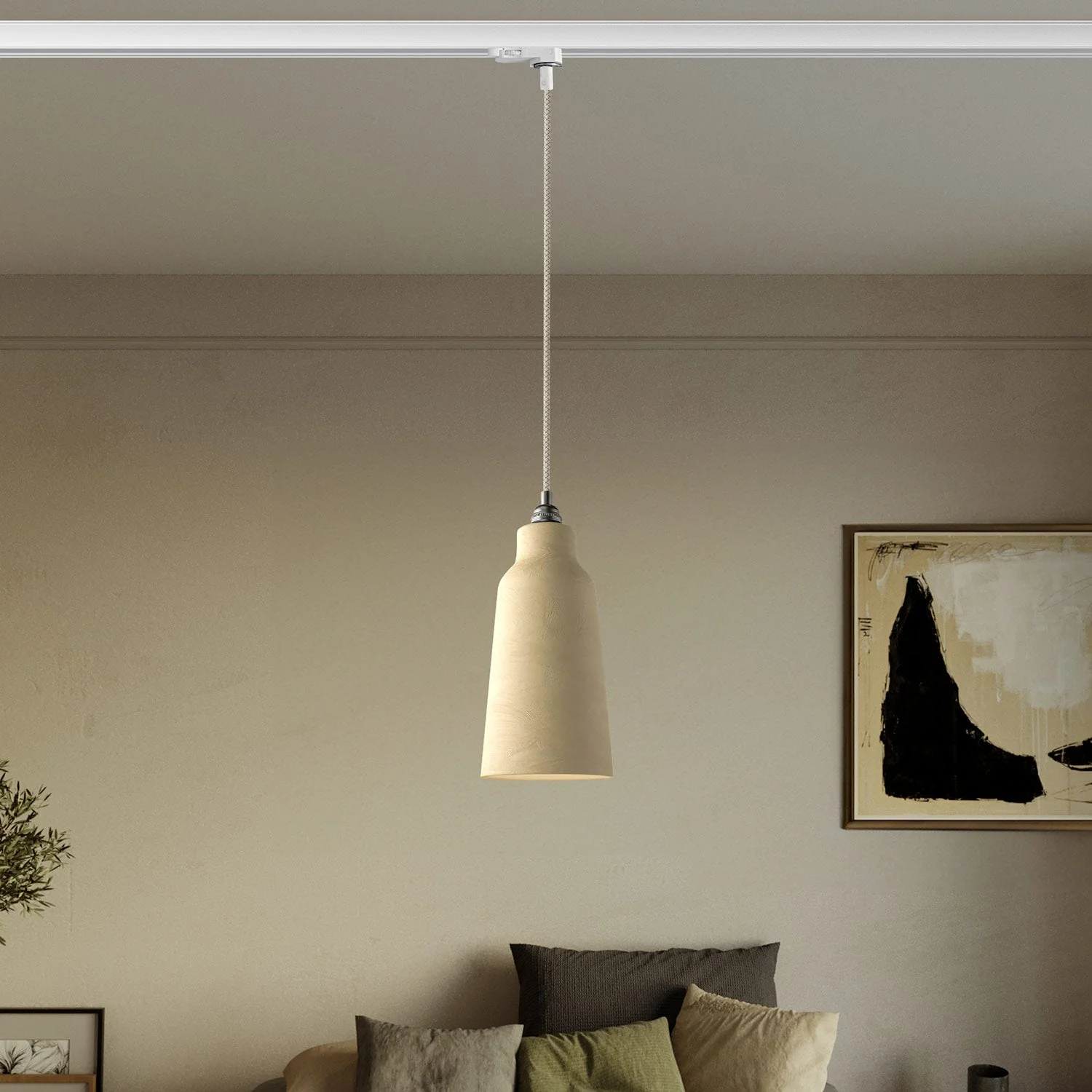 Pendant lamp with Bottle lampshade and track adapter - Striated dove-grey - Image 2