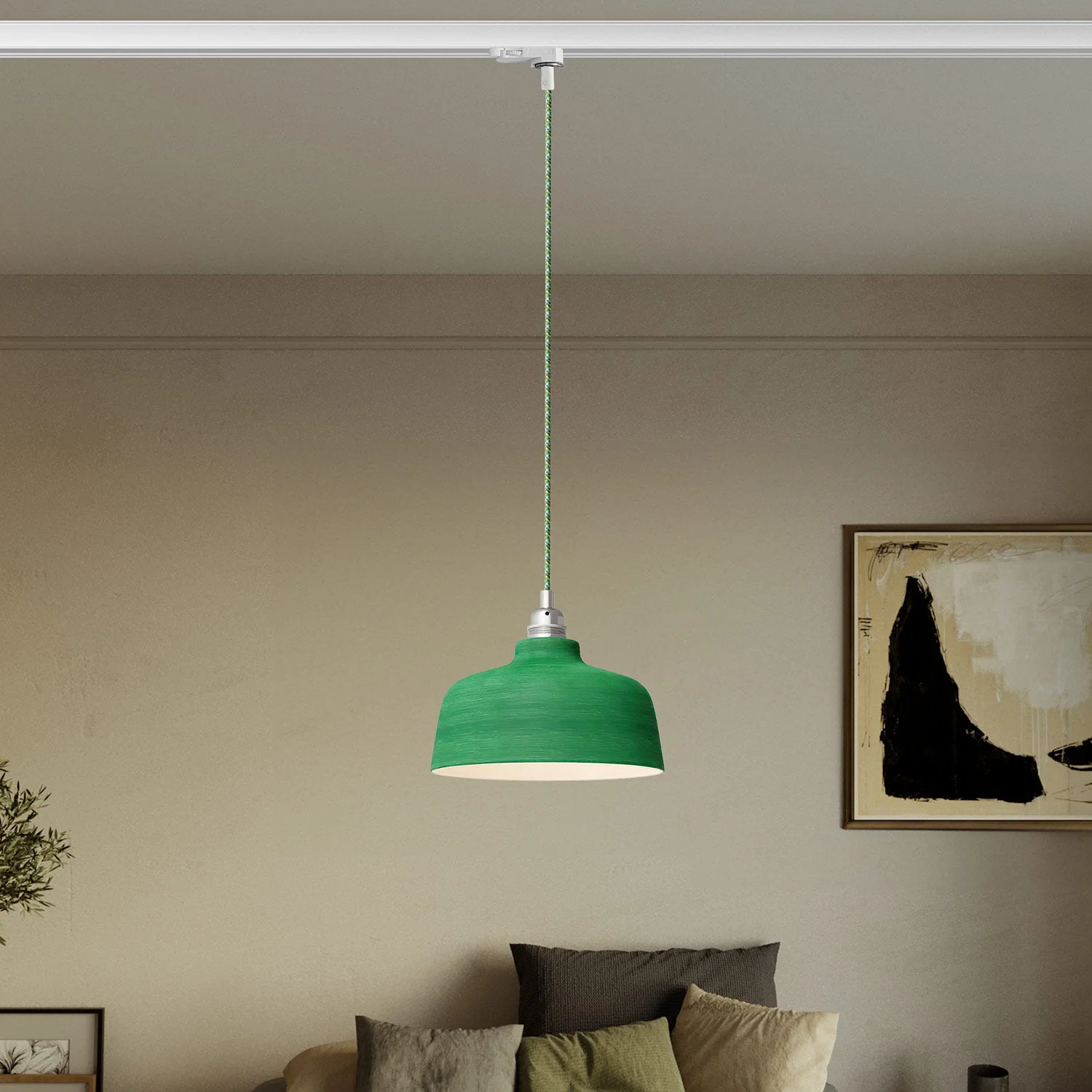 Pendant lamp with Coppa lampshade and track adapter - Striated Evergreen - Image 2