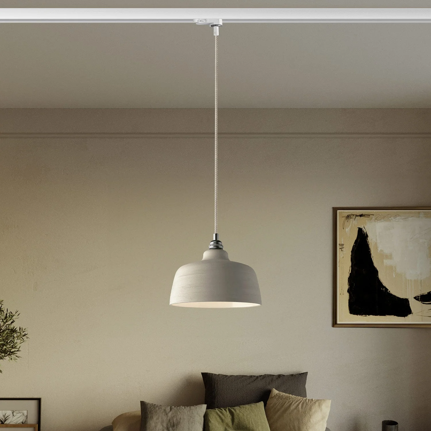 Pendant lamp with Coppa lampshade and track adapter – Striated dove grey - Image 2