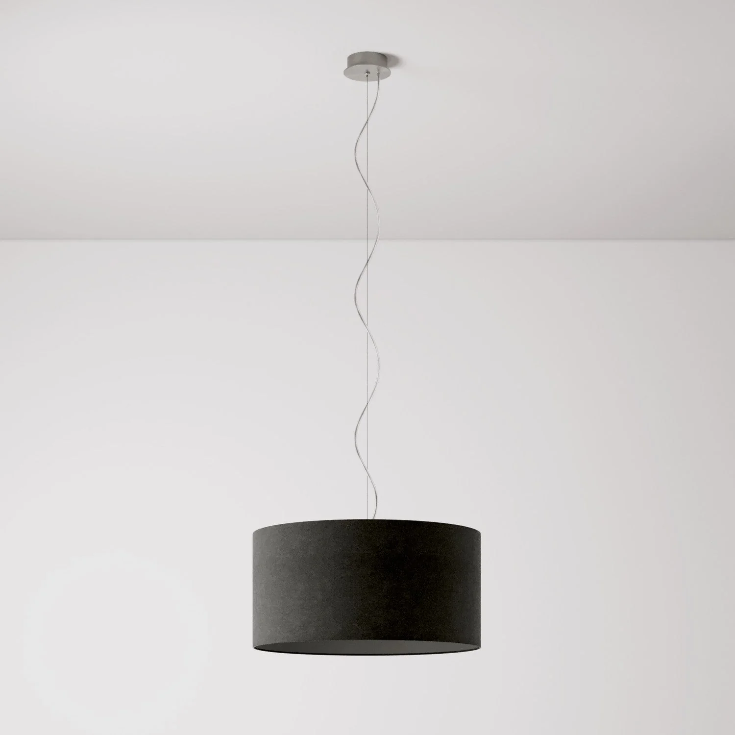 Pendant lamp with Cilindro Medium fabric lampshade - Made in Italy - Dark Gray Wool