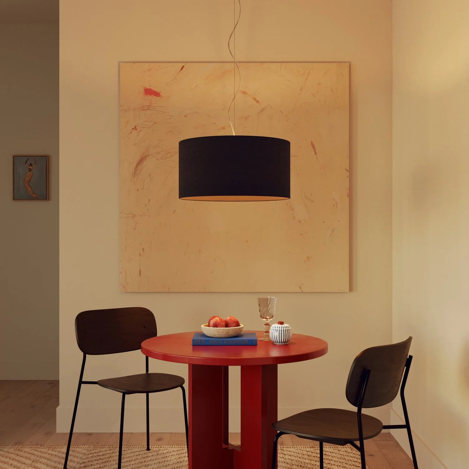 Pendant lamp with Cilindro Medium fabric lampshade - Made in Italy - Dark Gray Wool - Image 8