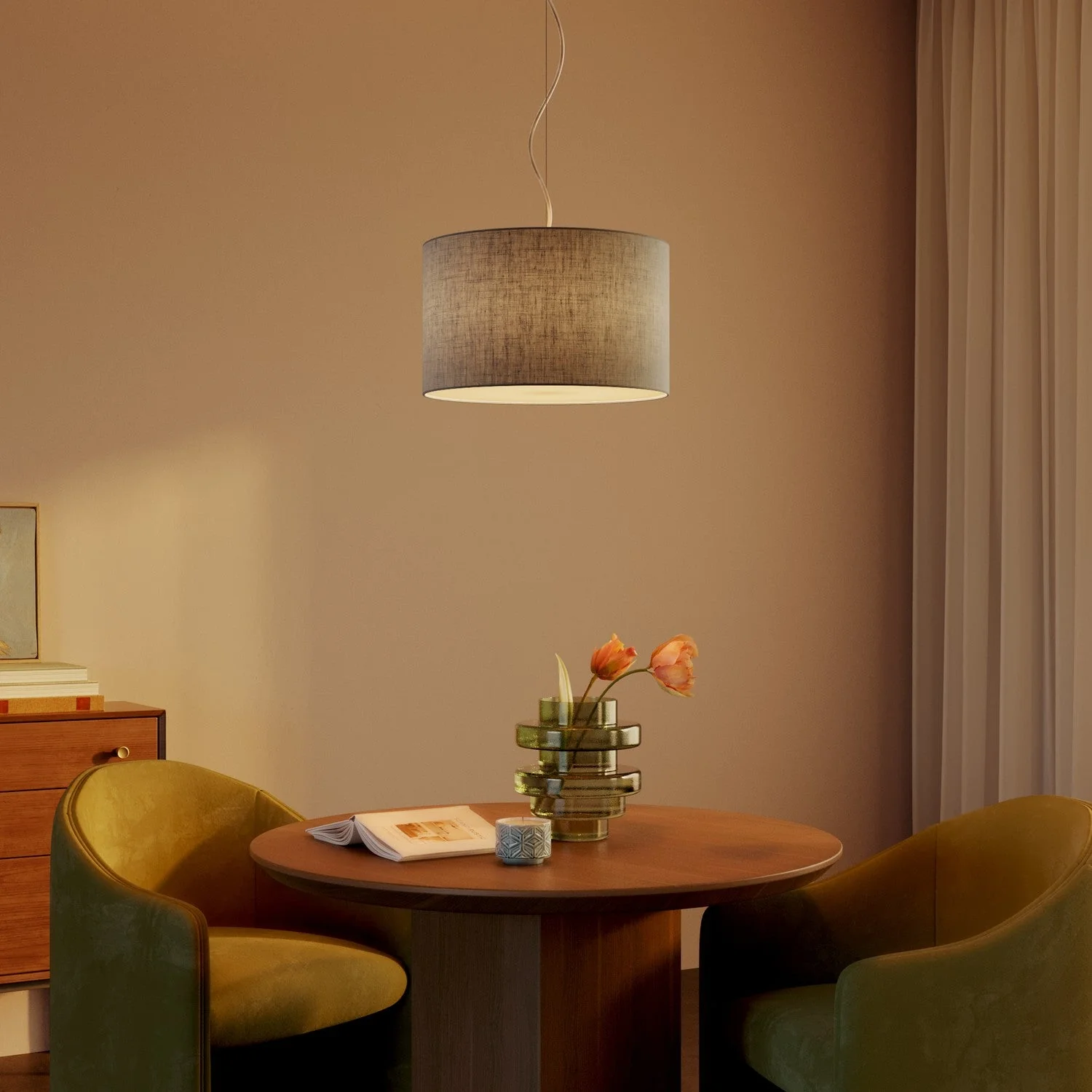 Pendant lamp with fabric lampshade Cylinder Small Camelot light grey - Made in Italy - Image 8