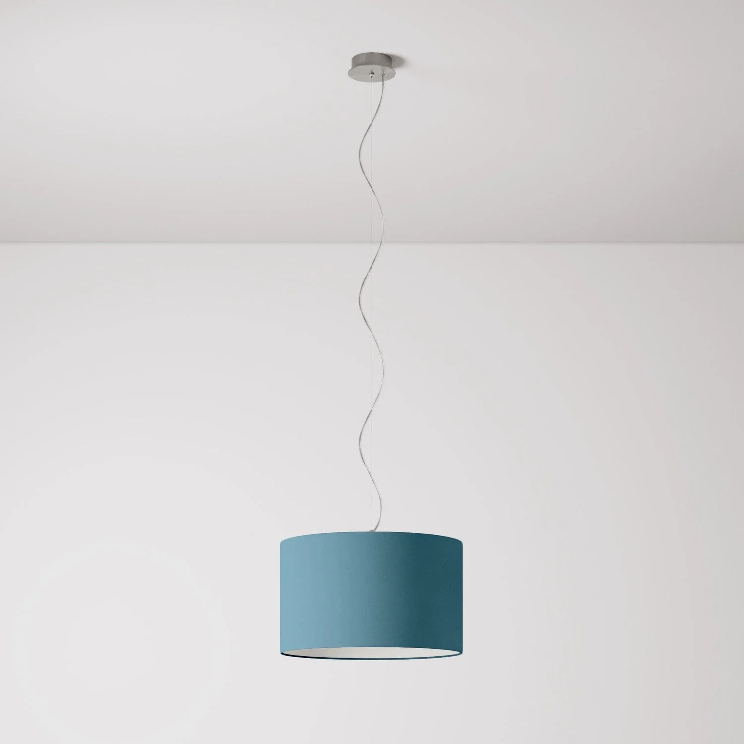 Pendant lamp with Cilindro Small Teletta lampshade in severe blue fabric - Made in Italy