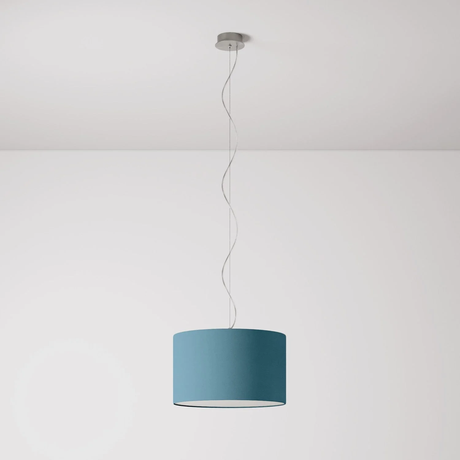 Pendant lamp with Cilindro Small Teletta lampshade in severe blue fabric - Made in Italy - Image 7