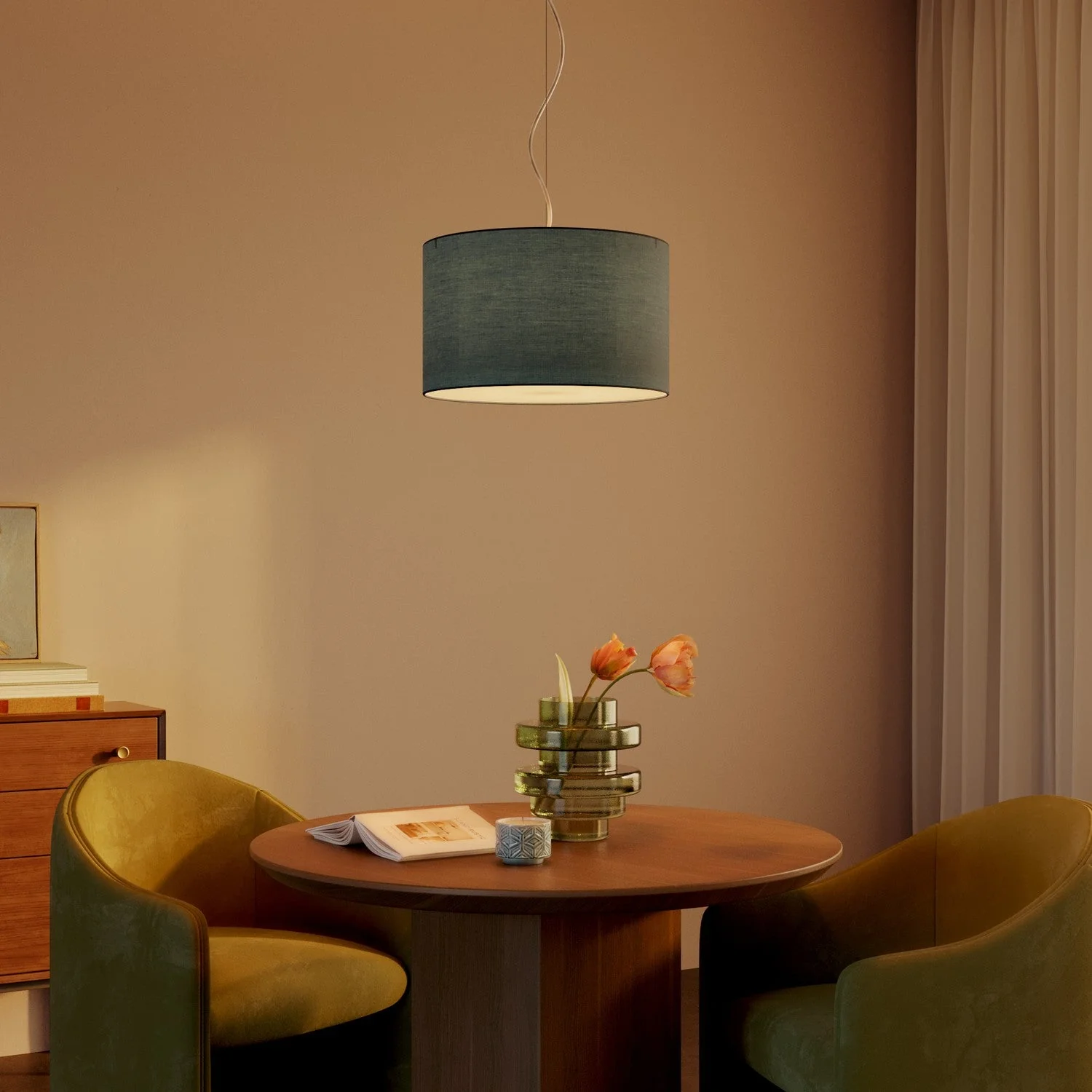 Pendant lamp with Cilindro Small Teletta lampshade in severe blue fabric - Made in Italy - Image 8