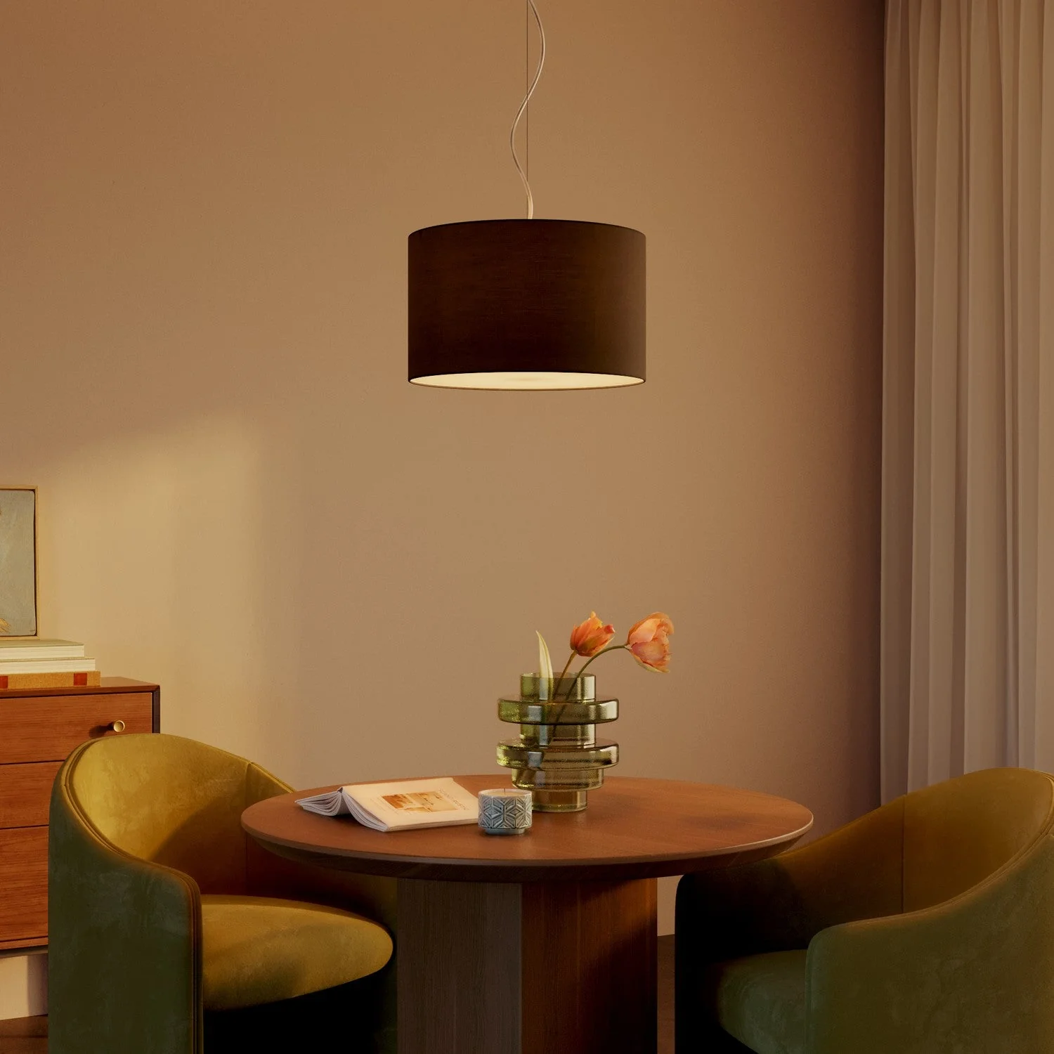 Pendant lamp with Cilindro Small fabric lampshade - Made in Italy - Anthracite Teletta - Image 8