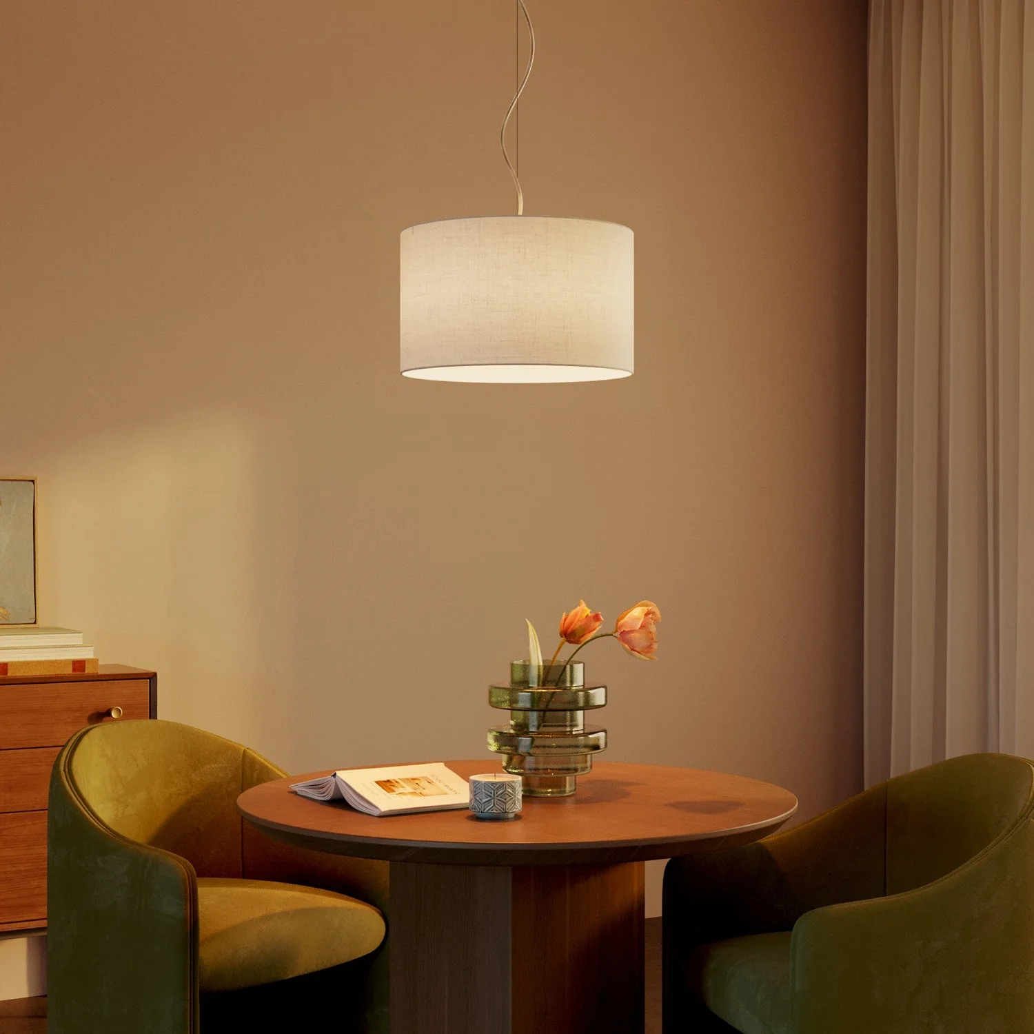 Suspension lamp with Cylindro Small Raw Linen lampshade - Made in Italy - Image 2