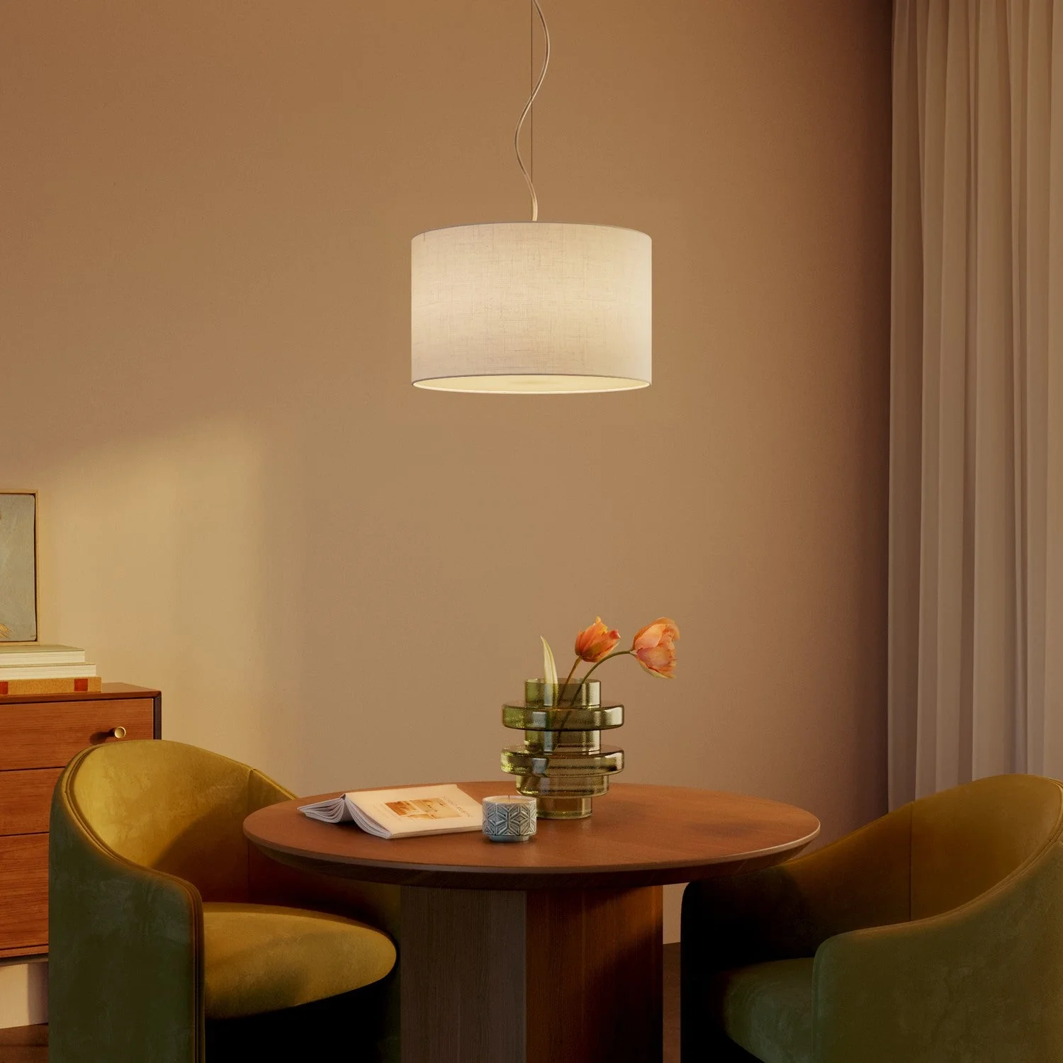 Suspension lamp with Cylindro Small Raw Linen lampshade - Made in Italy - Image 8