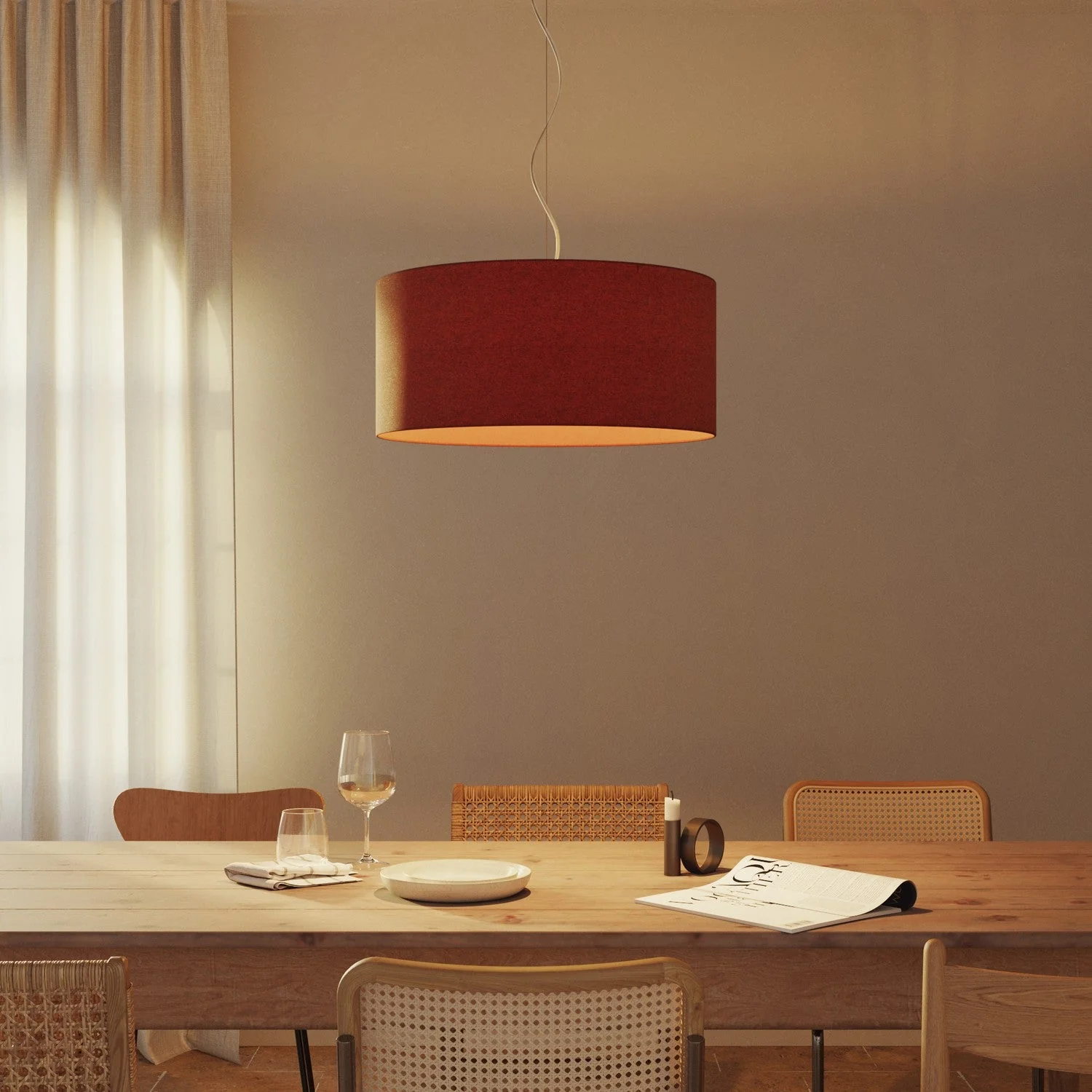 Pendant lamp with Cilindro Large fabric lampshade - Made in Italy - Lobster Wool - Image 2