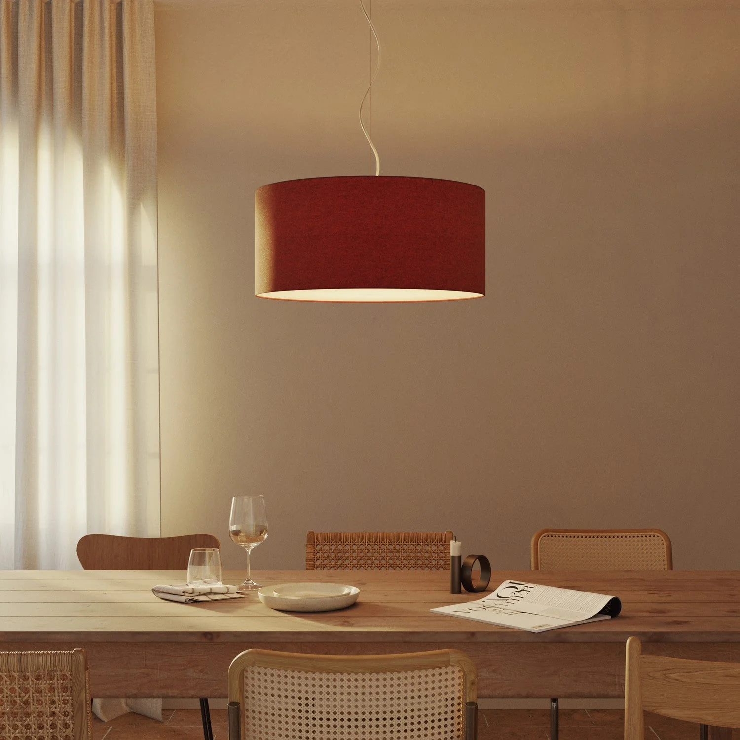 Pendant lamp with Cilindro Large fabric lampshade - Made in Italy - Lobster Wool - Image 8