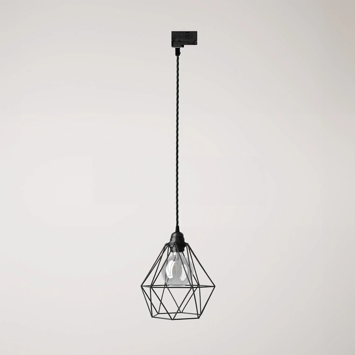 Pendant lamp with Diamond cage lampshade for tracks - Black