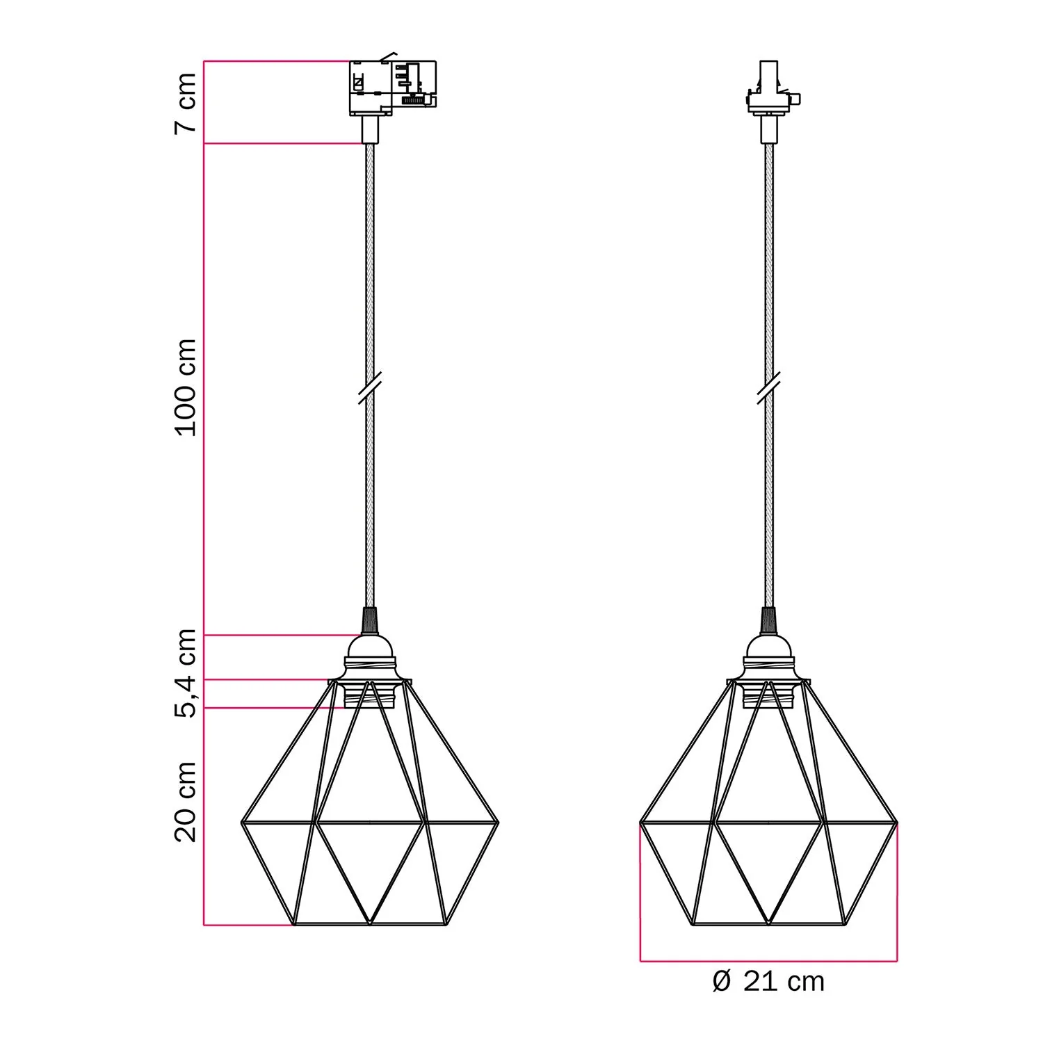 Pendant lamp with Diamond cage lampshade for tracks - Black - Image 6