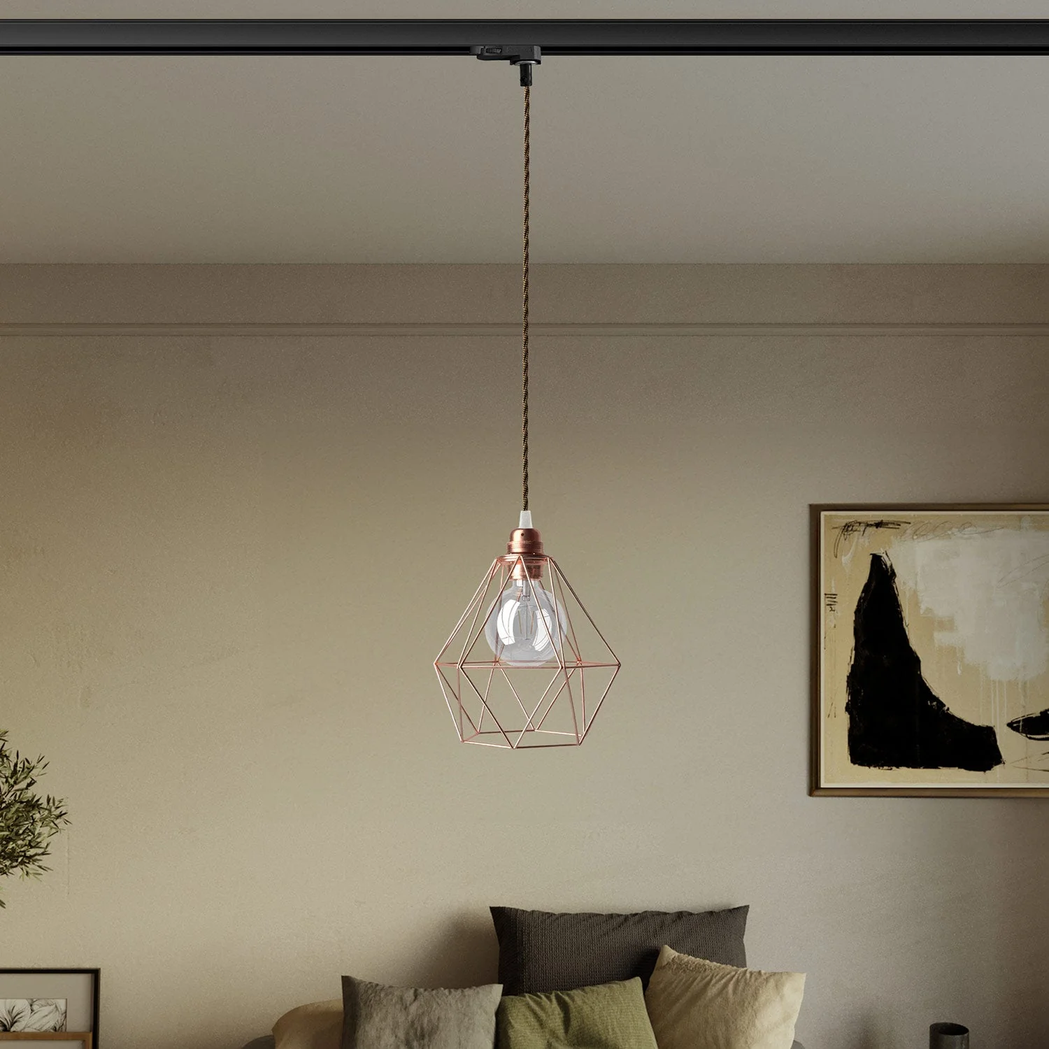 Pendant lamp with Diamond cage lampshade for tracks - Copper - Image 2