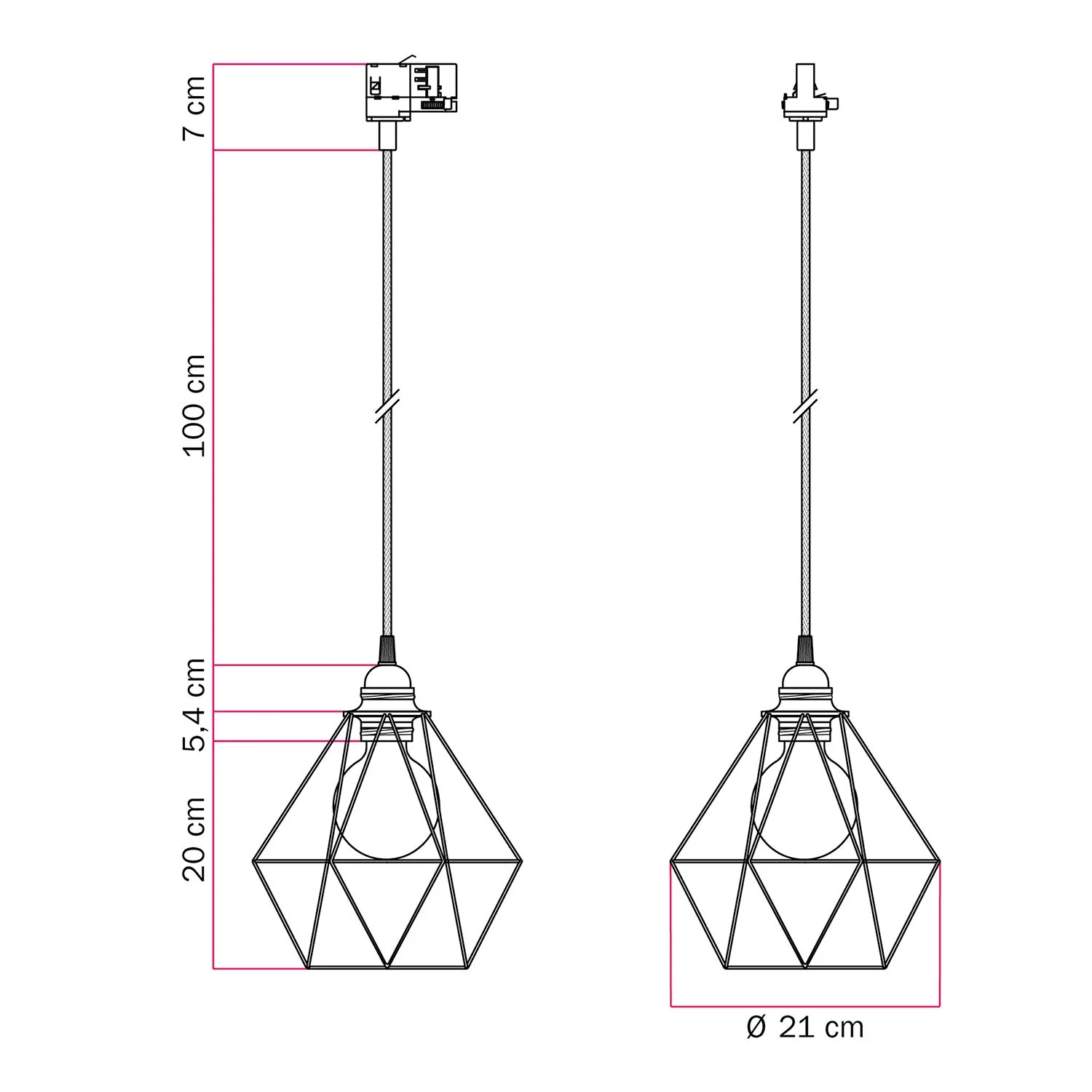 Pendant lamp with Diamond cage lampshade for tracks - Copper - Image 6