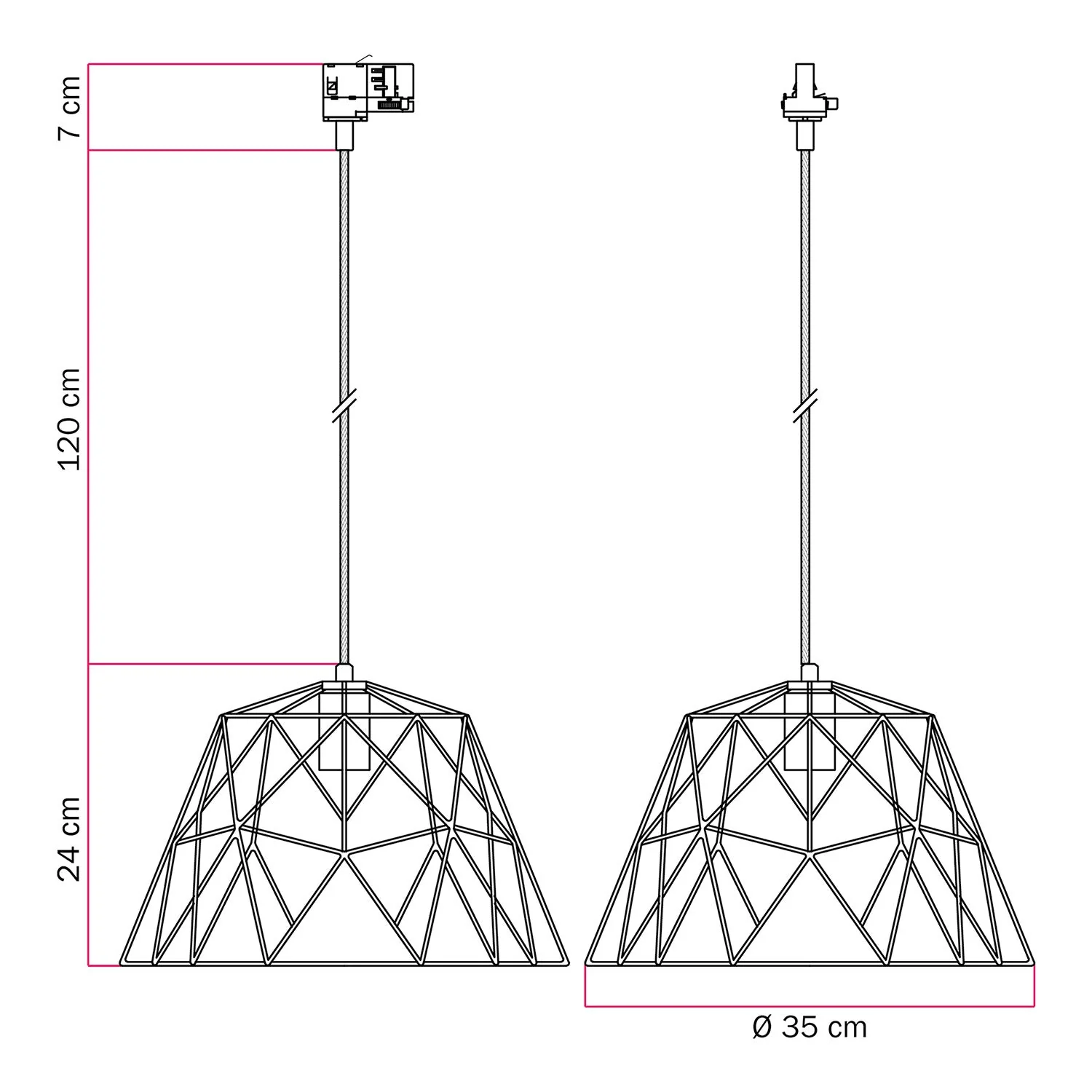 Pendant lamp with Dome lampshade for tracks - White - Image 6