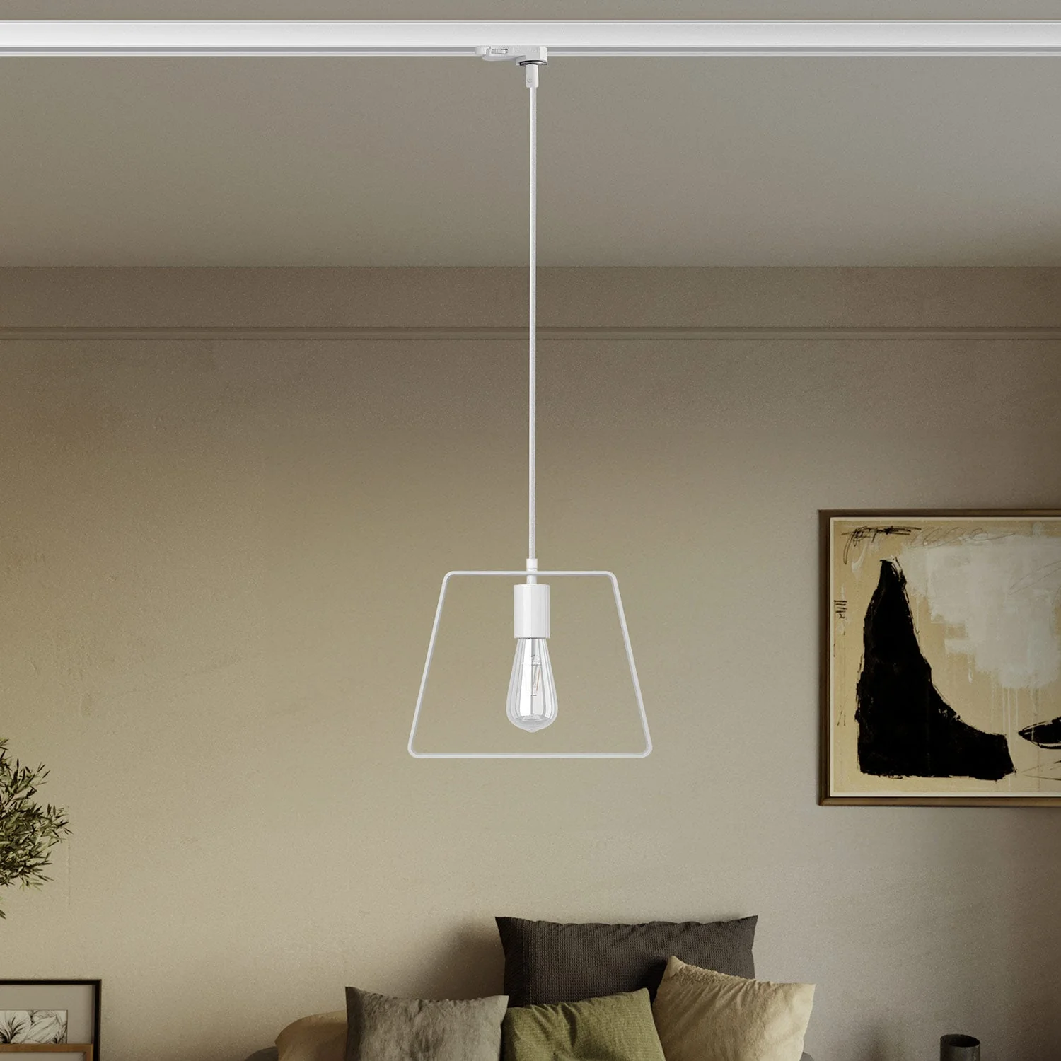 Pendant lamp with Duedì Base lampshade for tracks - White - Image 2