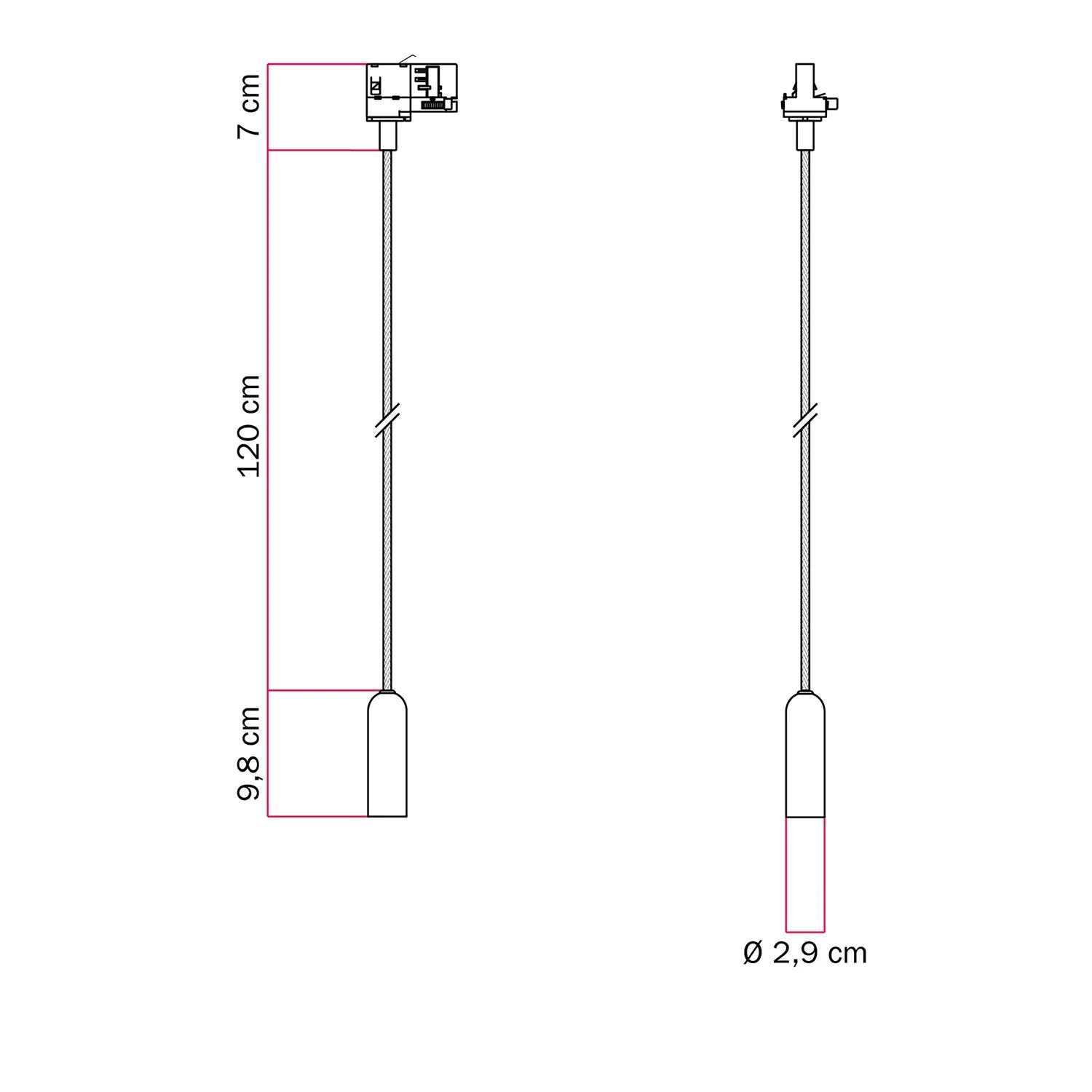Pendant lamp with E14 P-Light lamp holder for tracks - Black - Image 6