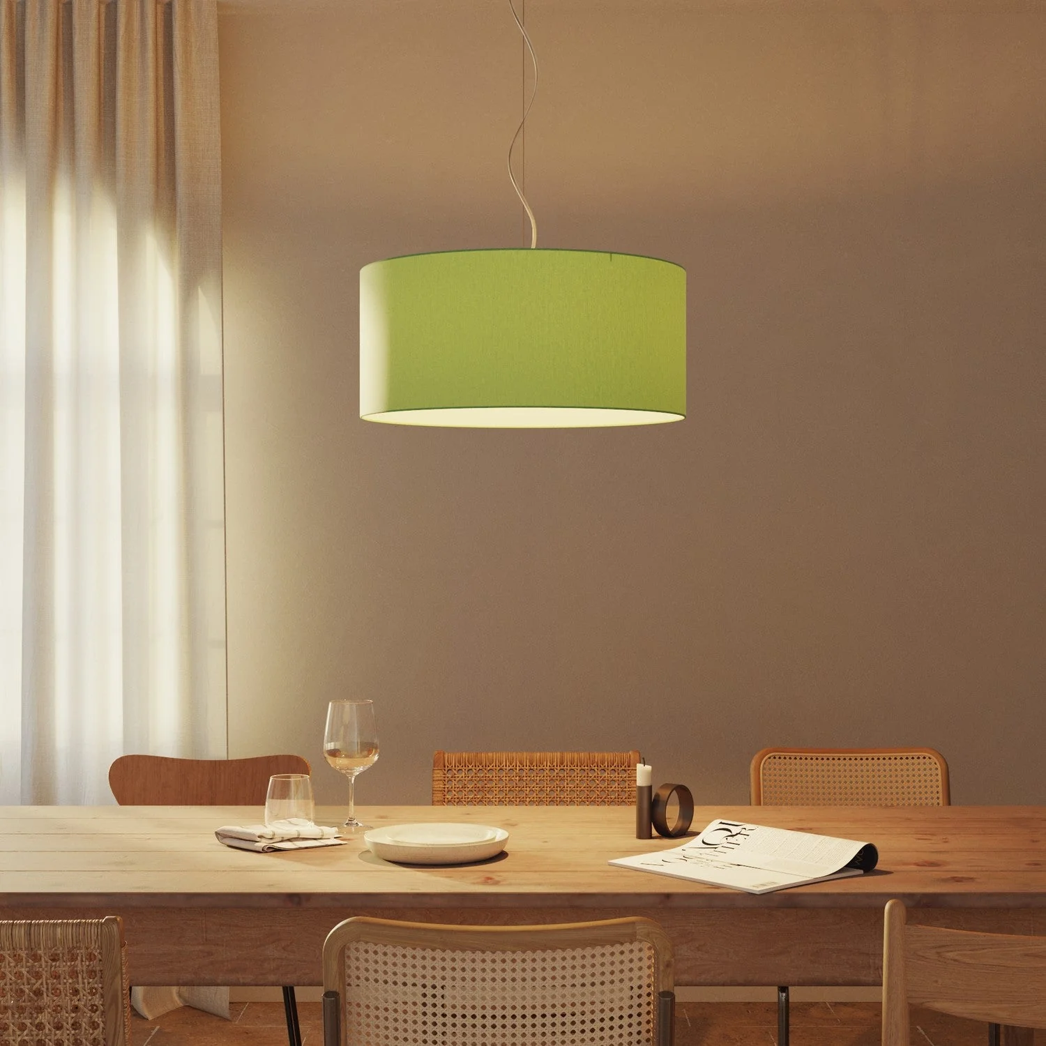 Pendant lamp with Cilindro Large fabric lampshade - Made in Italy - Cinette Pistachio Green - Image 2