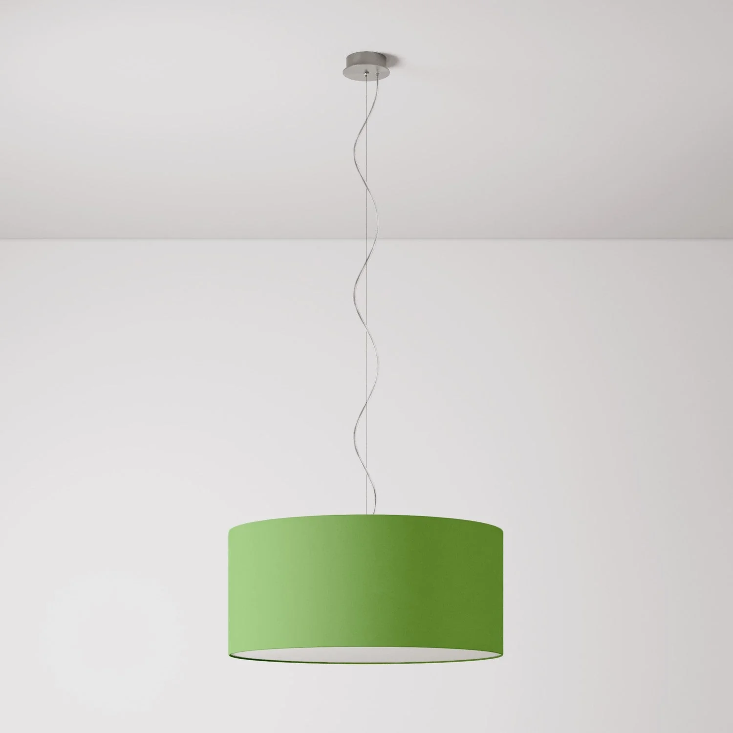 Pendant lamp with Cilindro Large fabric lampshade - Made in Italy - Cinette Pistachio Green - Image 7
