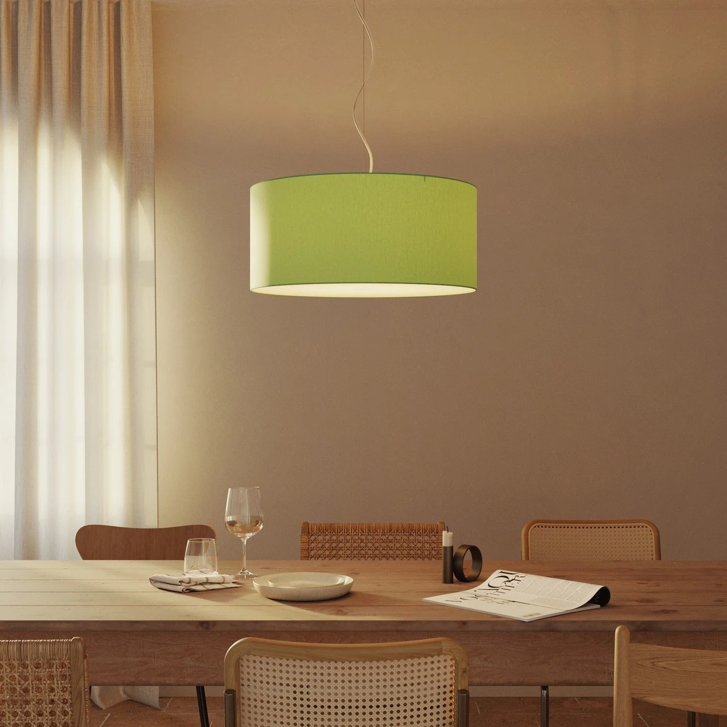 Pendant lamp with Cilindro Large fabric lampshade - Made in Italy - Cinette Pistachio Green - Image 8
