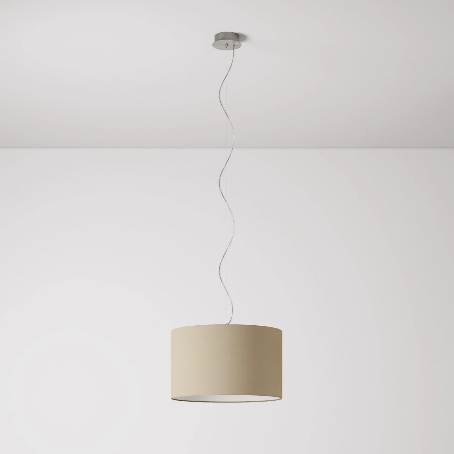 Pendant lamp with Cilindro Small Arenal taupe fabric lampshade - Made in Italy