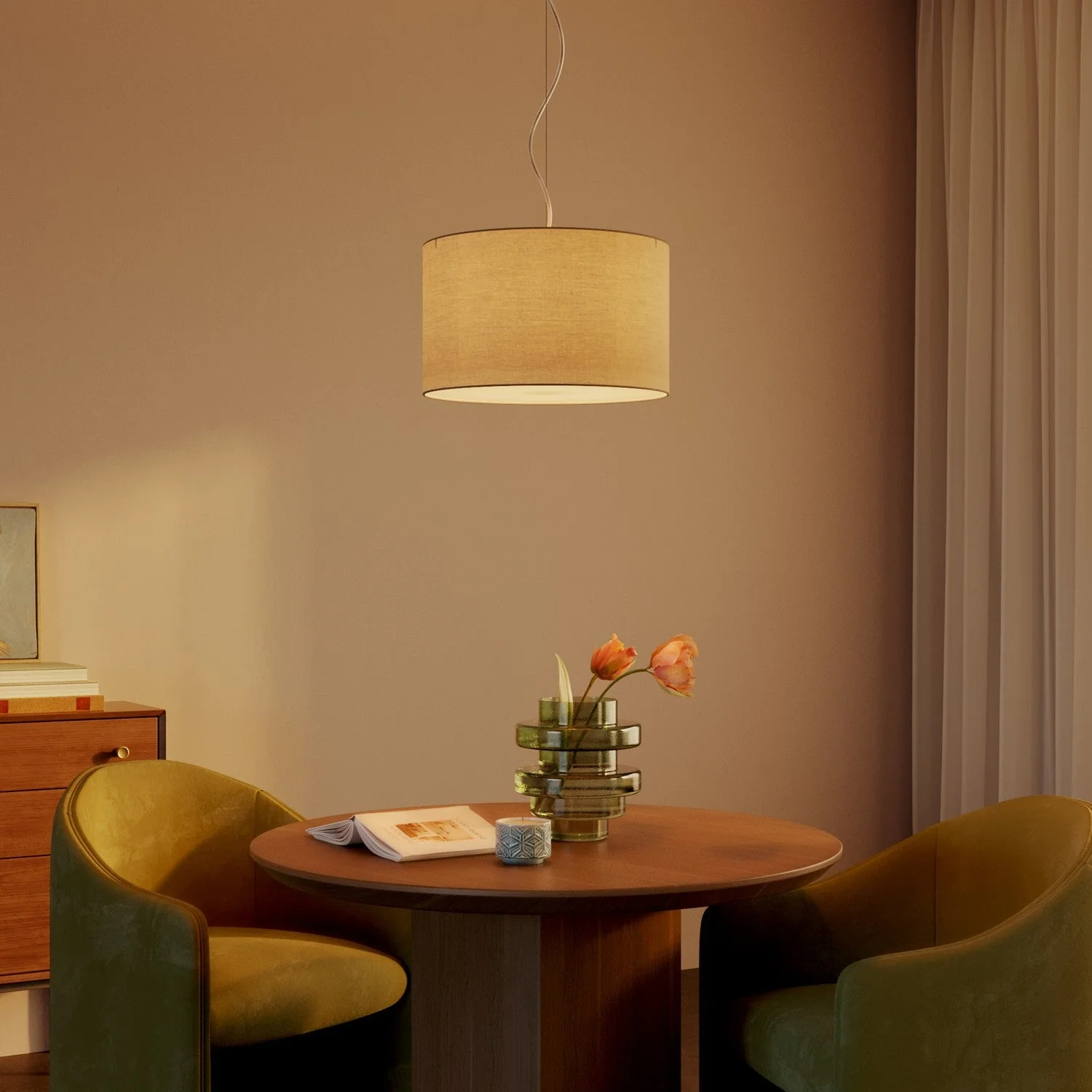 Pendant lamp with Cilindro Small Arenal taupe fabric lampshade - Made in Italy - Image 8