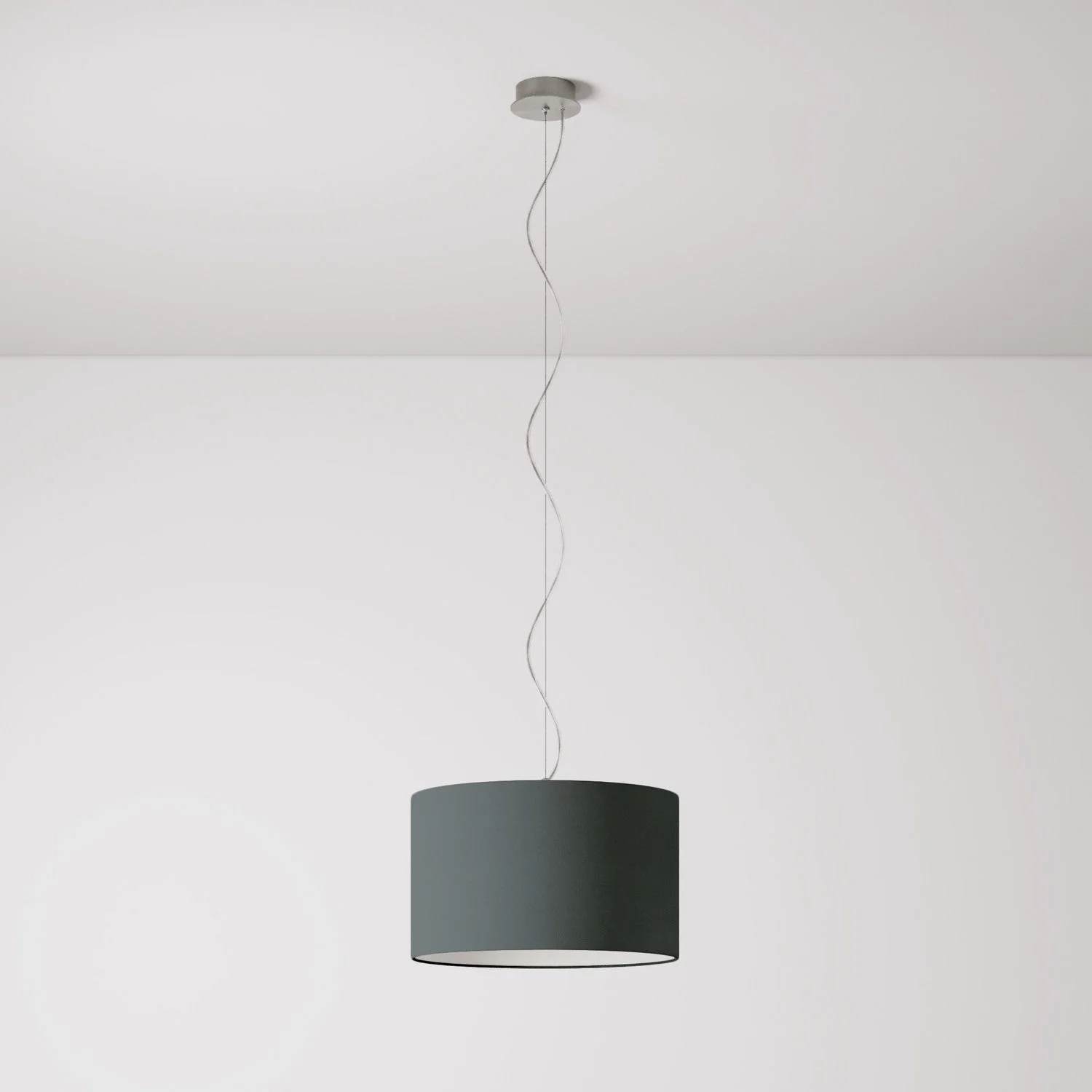 Pendant light with Cilindro Small fabric lampshade - Made in Italy - Dark Gray Canvas