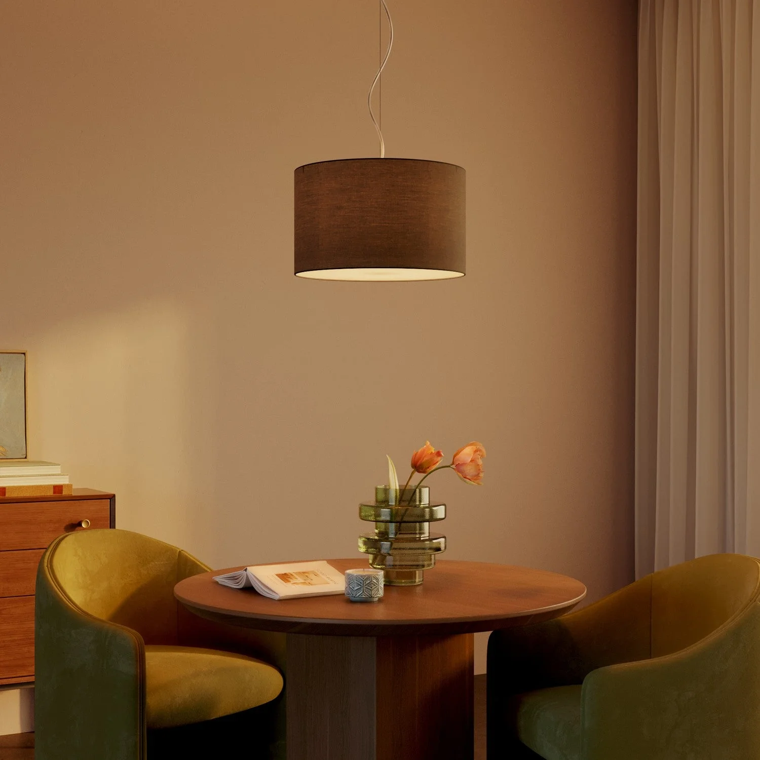 Pendant light with Cilindro Small fabric lampshade - Made in Italy - Dark Gray Canvas - Image 8