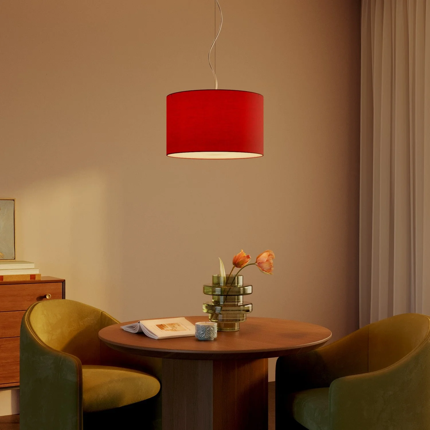Pendant lamp with Cilindro Small Teletta red fabric lampshade - Made in Italy - Image 8