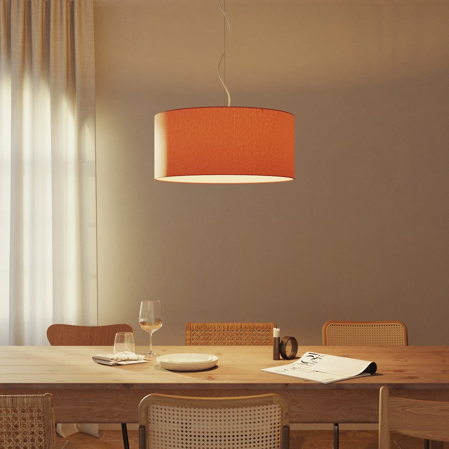 Pendant lamp with Large Cylindro fabric lampshade - Made in Italy - Lobster Cinette - Image 2