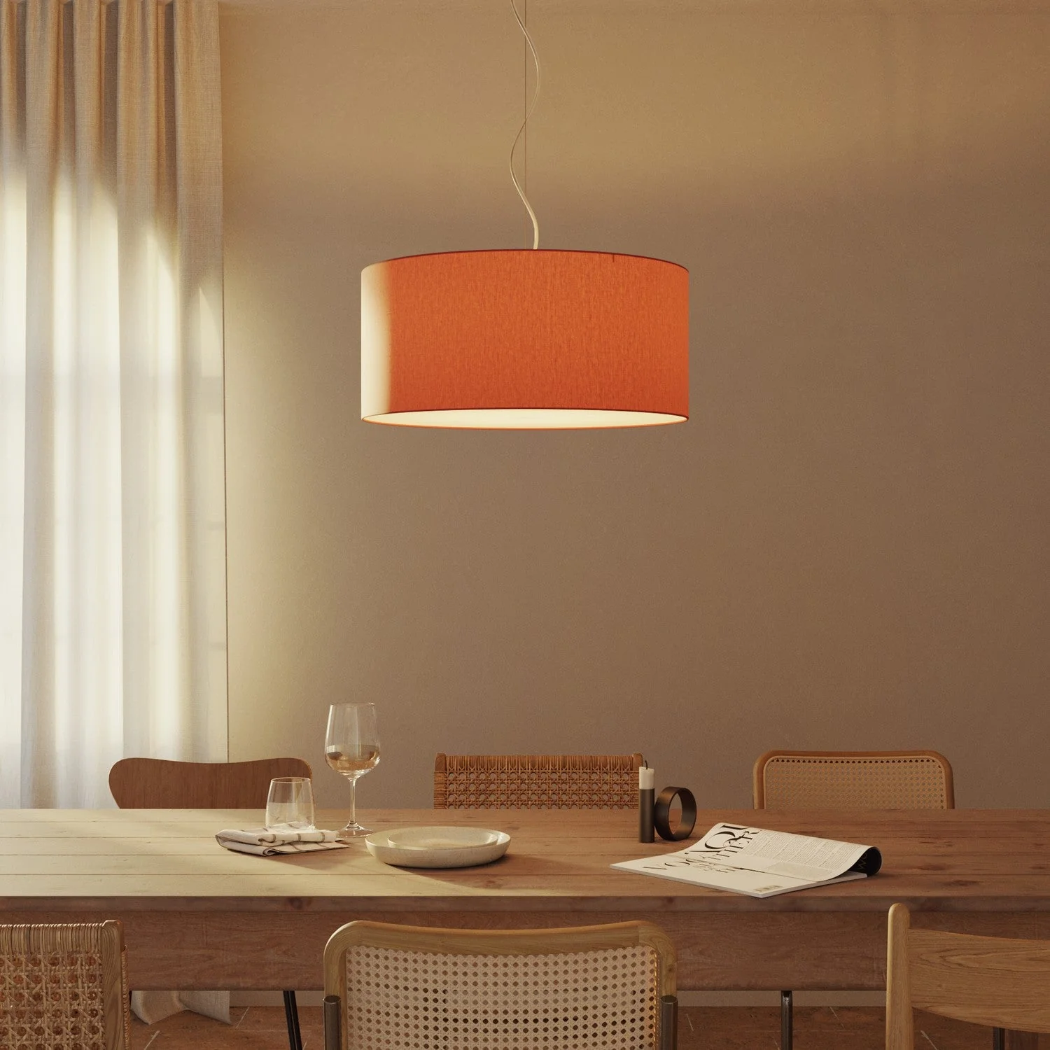Pendant lamp with Large Cylindro fabric lampshade - Made in Italy - Lobster Cinette - Image 8