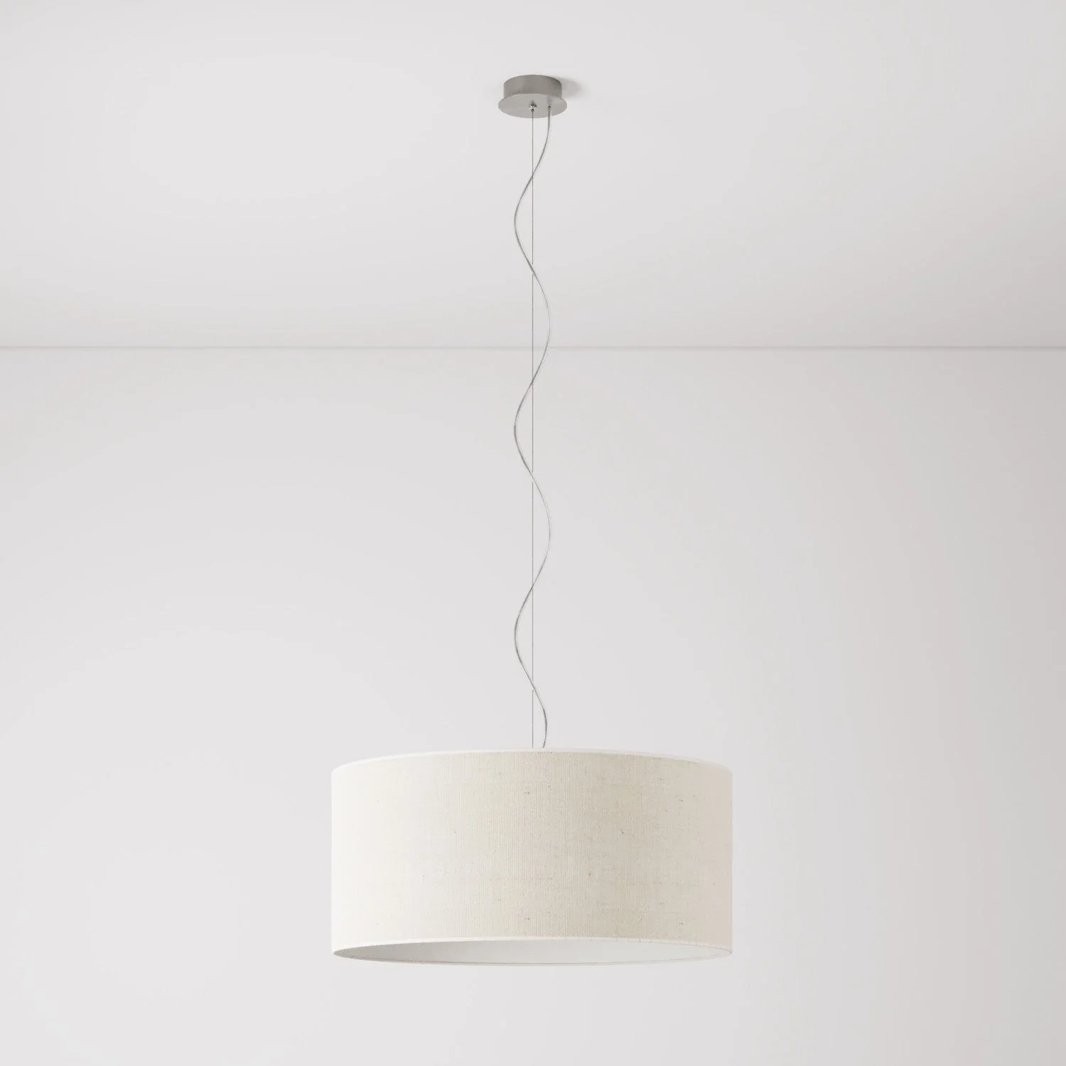 Pendant lamp with Large Cylinder fabric lampshade - Made in Italy - Light Jute
